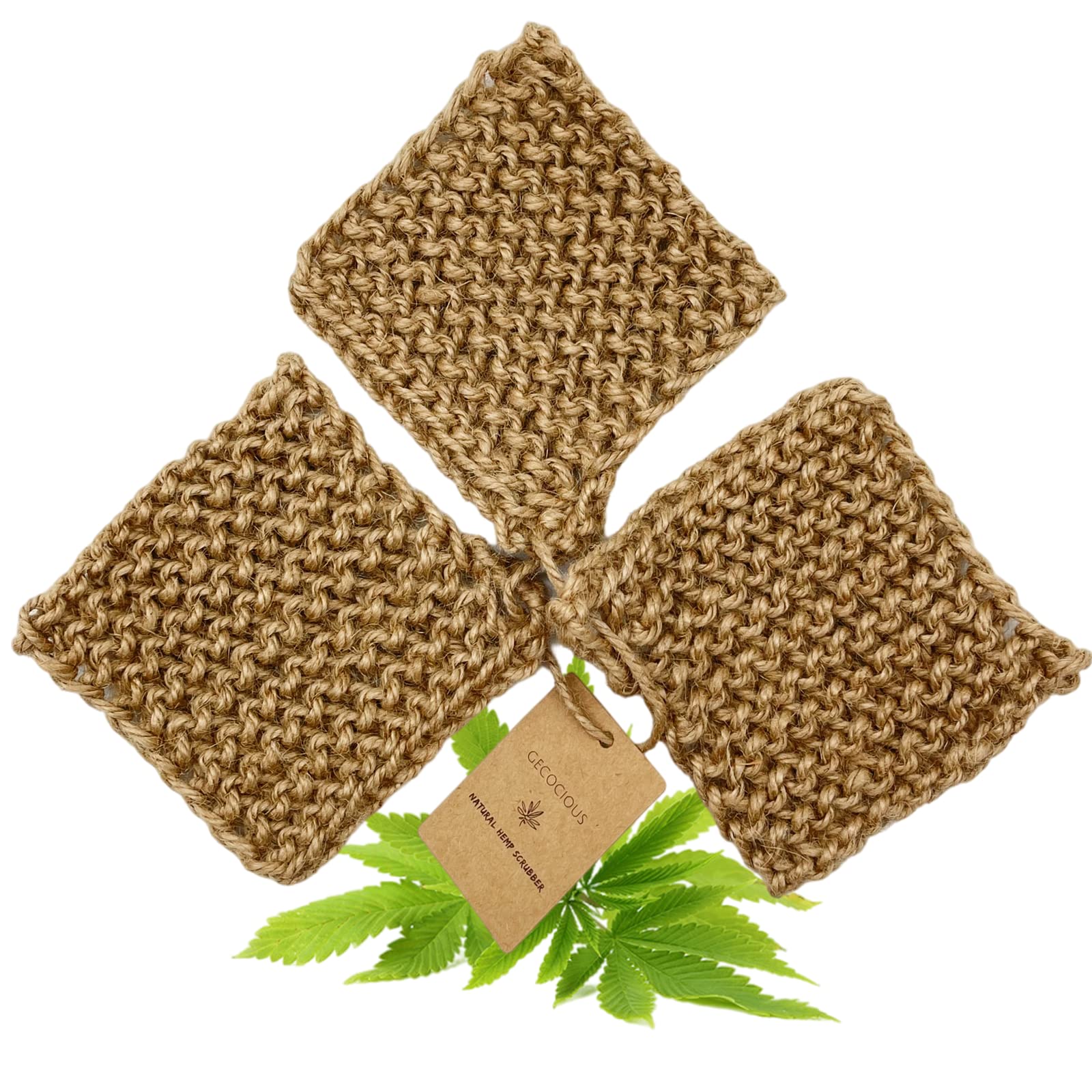 Gecocious Natural Hemp Sponges for Dishes, 3 PCS Reusable Unsponges Hand Knitted, Handmade Washable Dish Scrubber, Eco Friendly Hemp Scrubber, Biodegradable Washcloth
