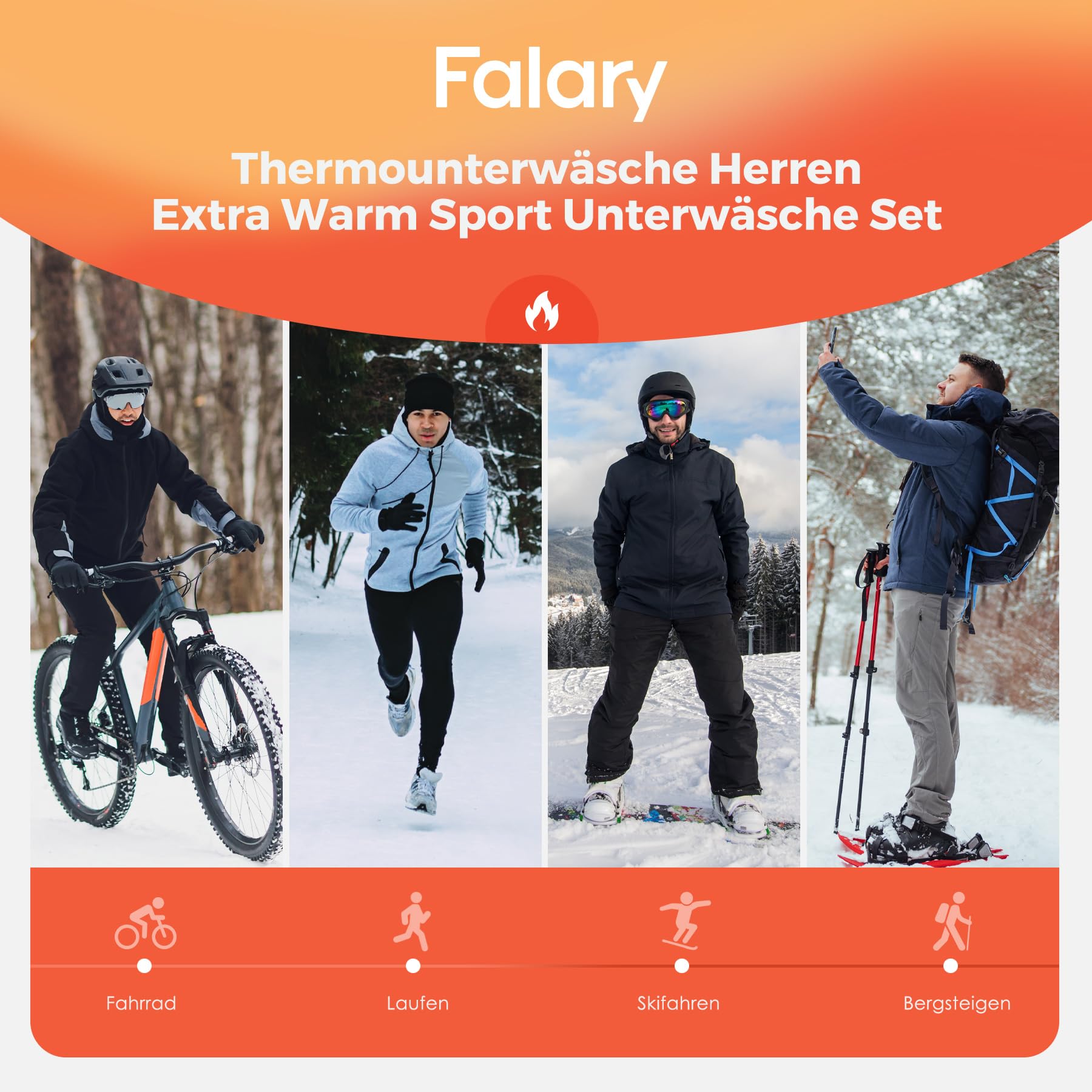 FALARY Winter Thermounterwäsche Herren Set – Warme Funktionsunterwäsche & Skiunterwäsche, Atmungsaktiv Thermohose und Thermounterhemd für Outdoor Sport, Laufen – Größe L