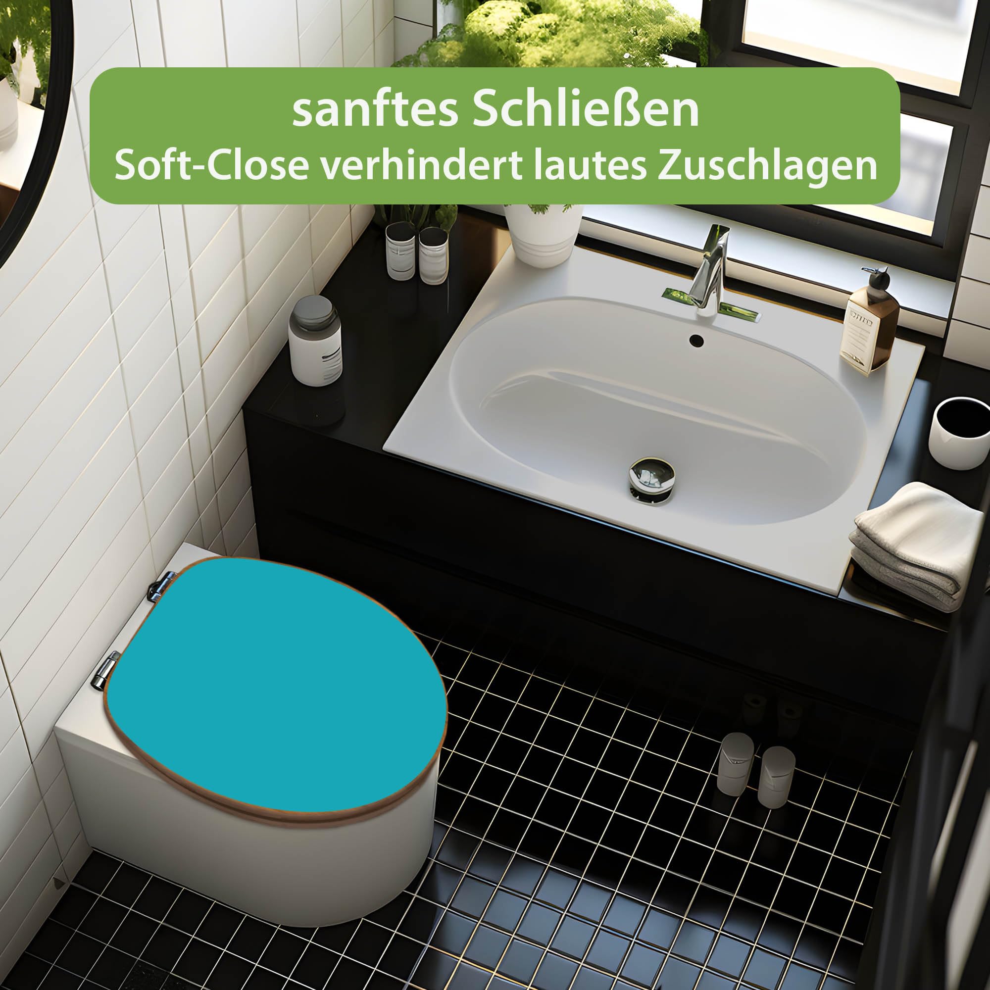 banjado Design WC Sitz Bambus Absenkautomatik 45,8x37,5cm - Toilettendeckel mit Absenkautomatik Holz - hochwertiger Bambus Klodeckel - WC-Sitz für gängigen Toiletten - Farbe Türkis