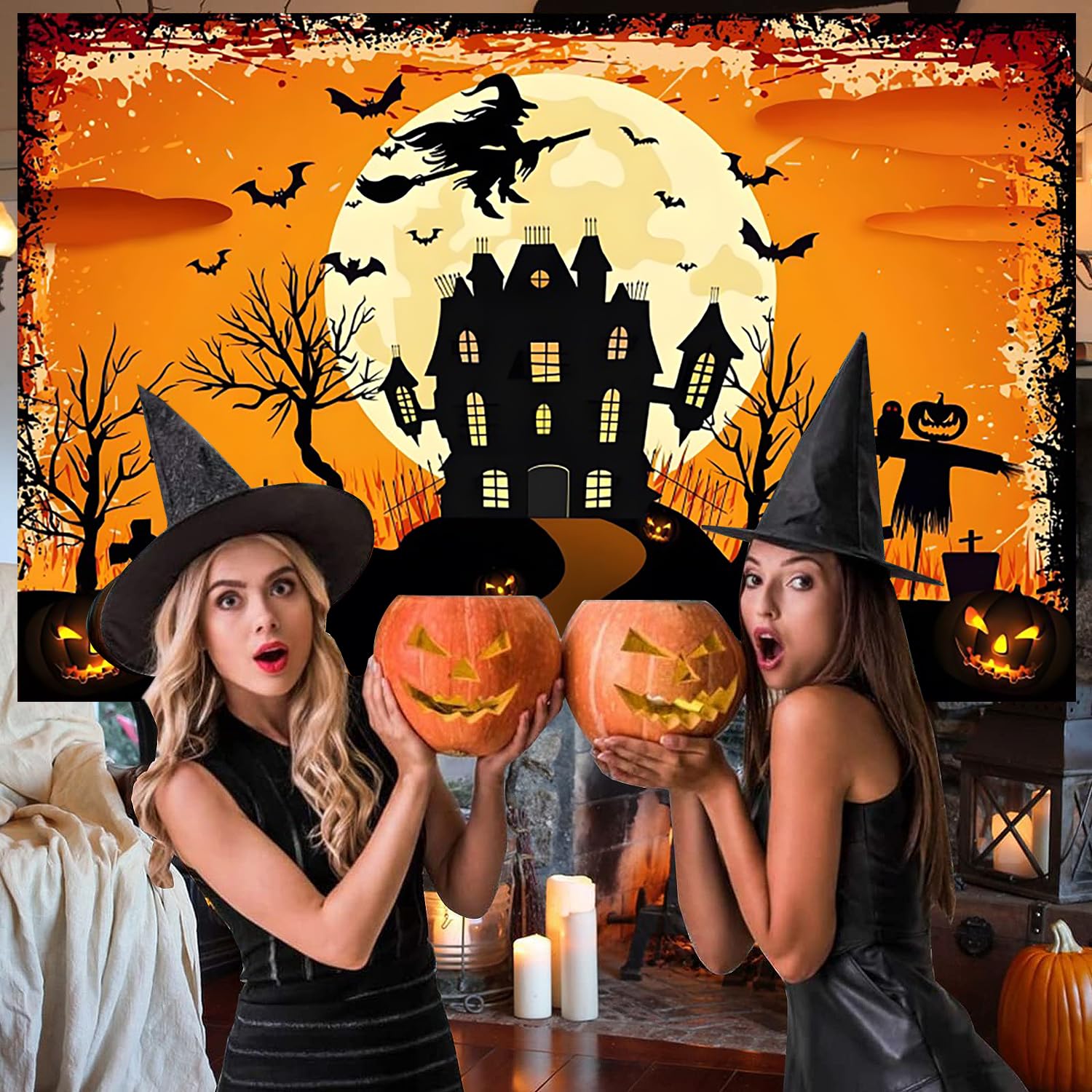 Kate Halloween Dark Bat Candle Pumpkin Castle Backdrop For Photography