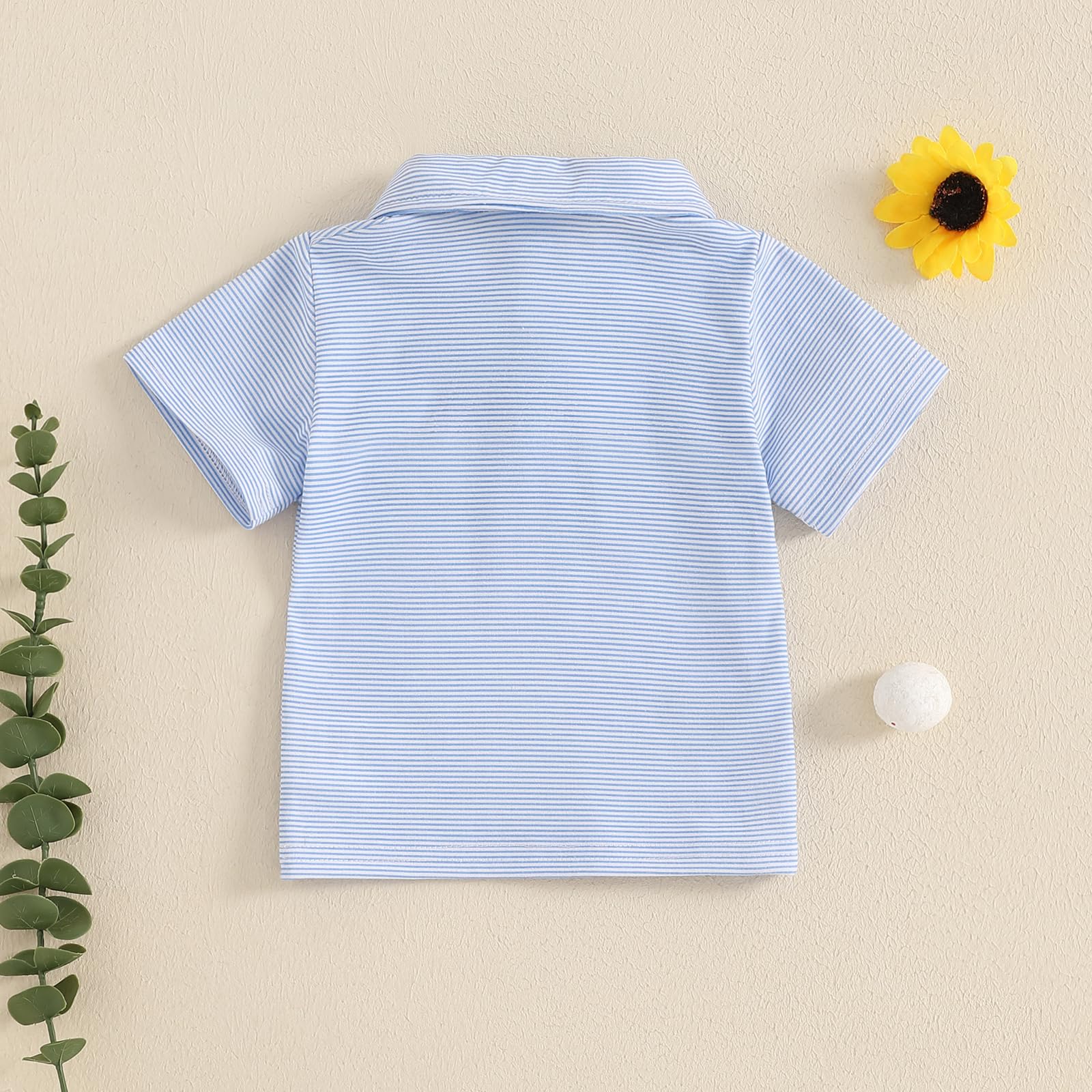 Kodaruber Toddler Baby Boys Girls Embroidery Polo Shirt Striped Print Short Sleeve Lapel Button Down Shirts Summer Clothes(Golf Embroidery Blue,6-12 Months)