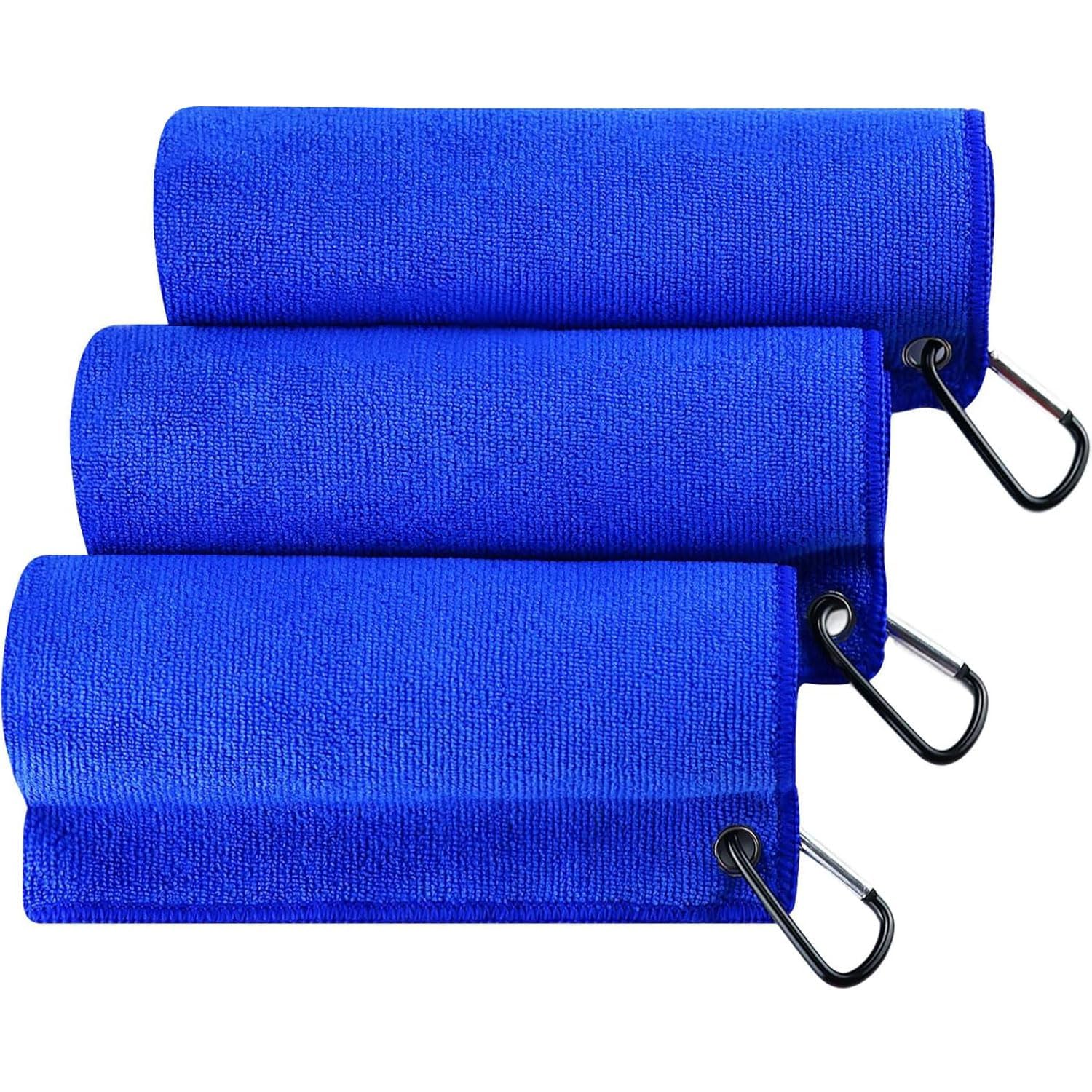 3 Pezzi Asciugamano in Microfibra, Asciugamani da Pesca in Microfibra con Moschettone, Sciugamano Sportivo, Altamente Assorbente, per Pesca, Campeggio e Sport All'Aria Aperta (Blu)