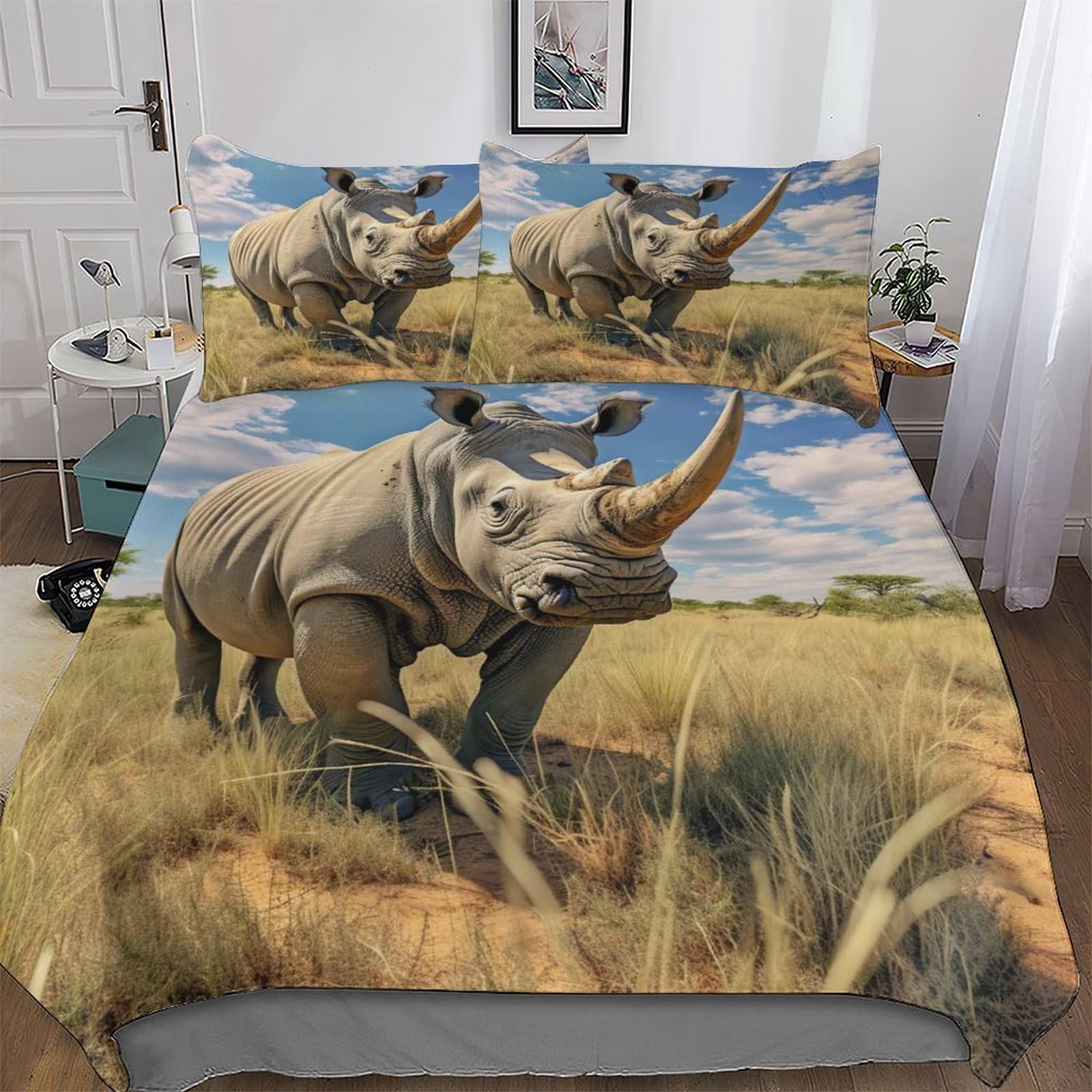 Parure de lit rhinocéros housse de couette microfibre douce pour sommeil réparateur