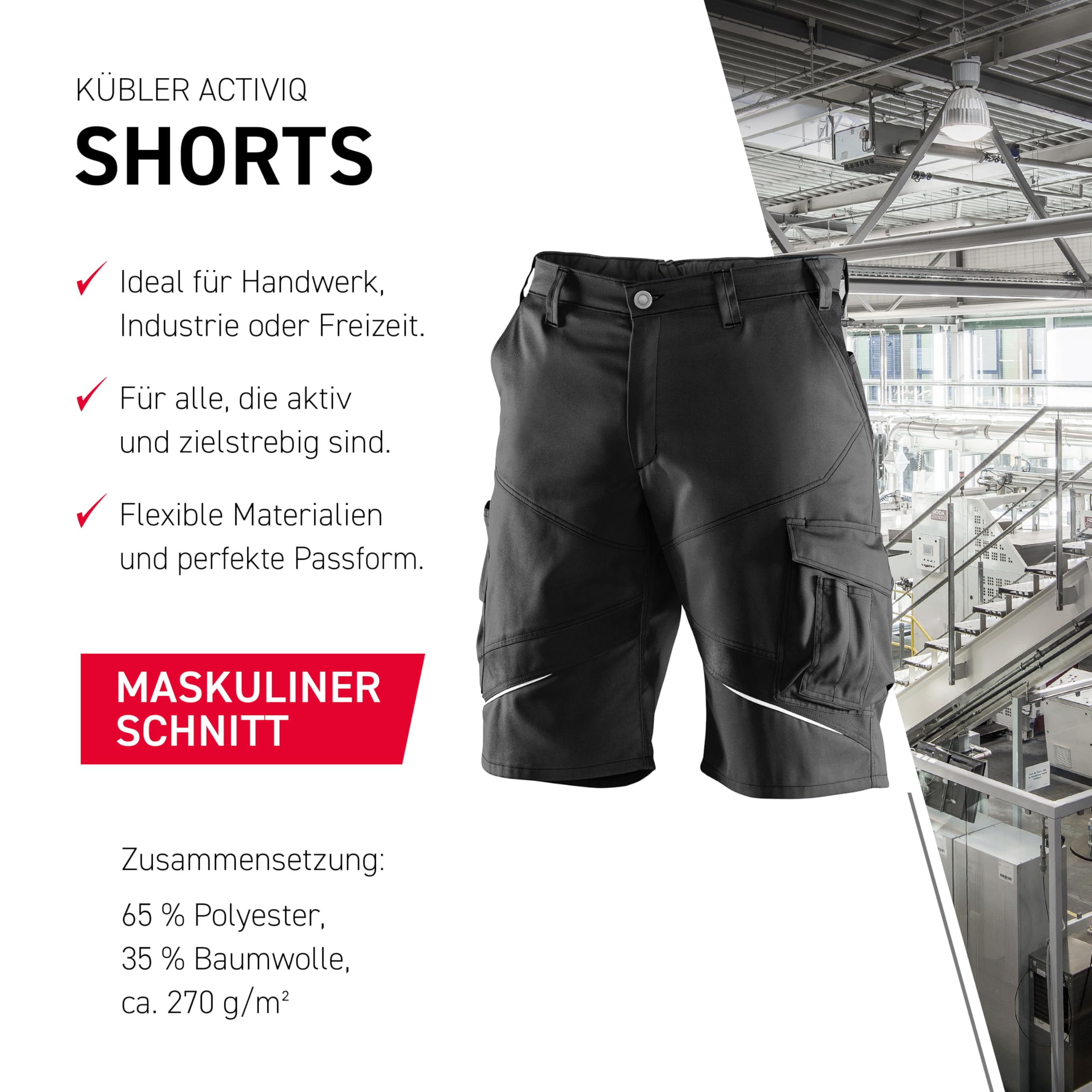 KÜBLER Workwear Spodenki Activiq, rozmiar 60, czarne Uniseks Szorty