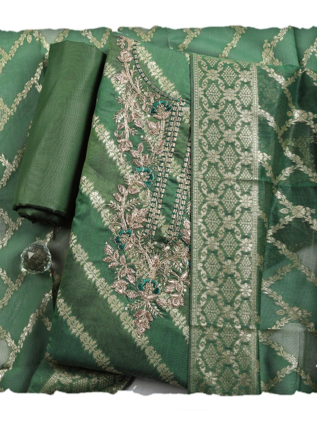 Printed Cotton Unstitched Kurta with Bottom & Dupatta-image-16