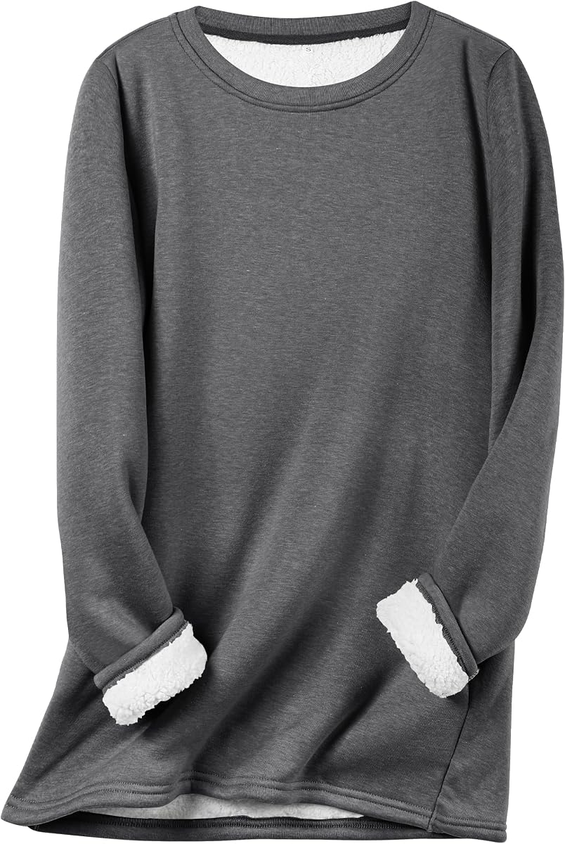 Sudadera para mujer Flygo Winter Warm Sherpa Lined Fleece Crewneck Pullover Loungewear Tunic Tops