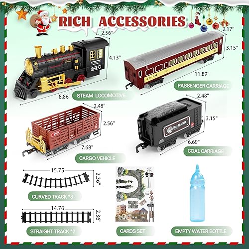 Miniatura 6 de UNIH Juego de trenes, juguetes de tren eléctrico con humo, luces y sonidos, tren de juguete con motor de locomotora de vapor, automóvil luminoso de