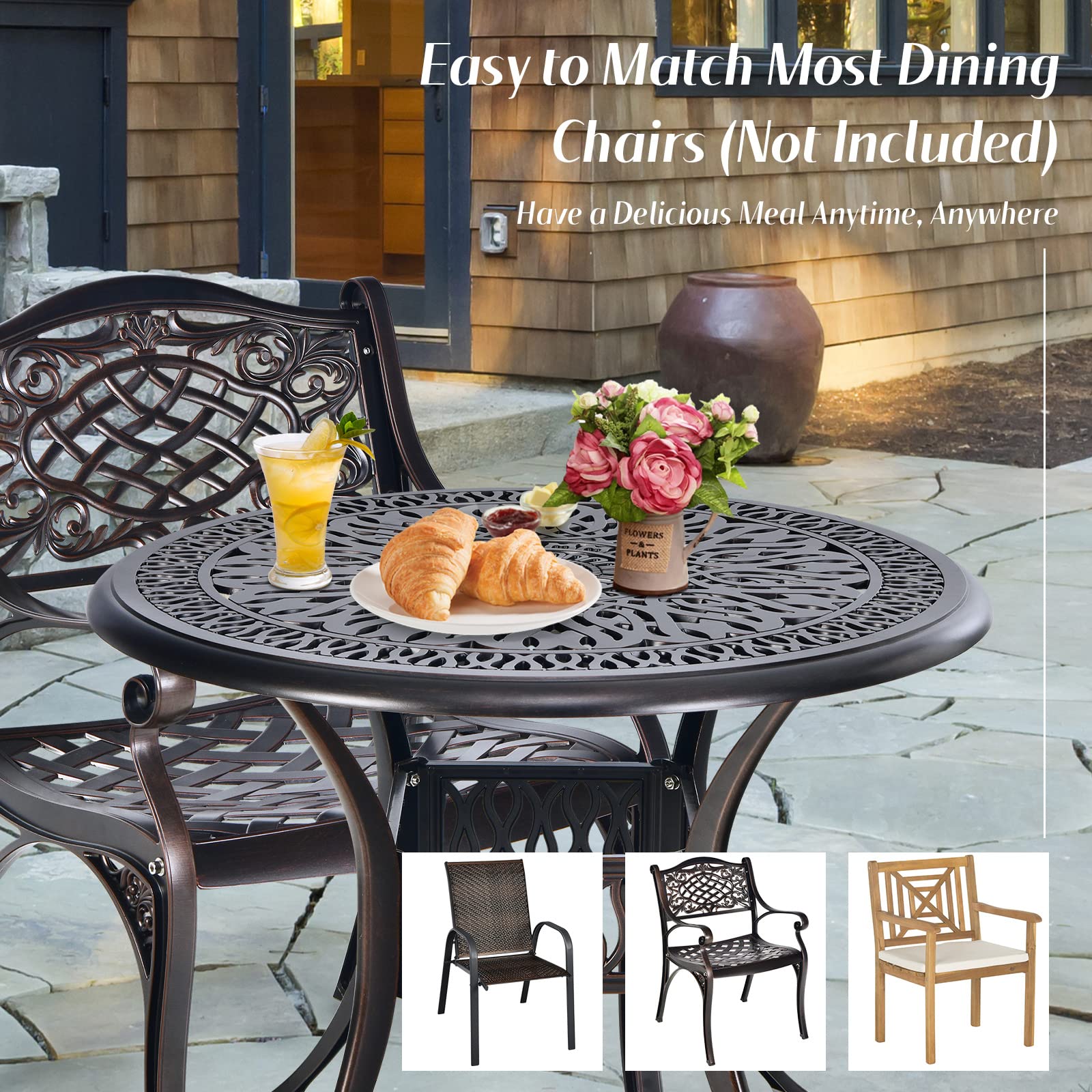 round aluminium garden table and chairs