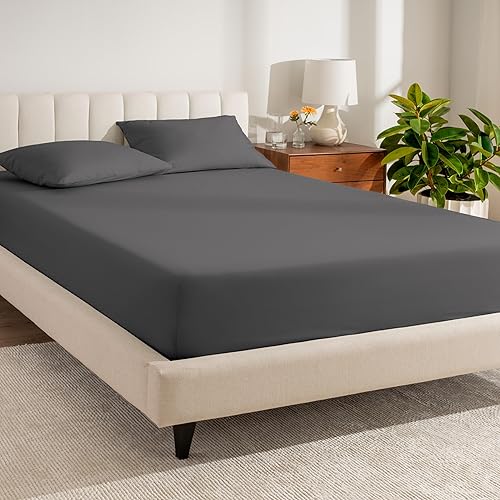 Bare Home Sábana bajera ajustable de 100 % algodón orgánico, tejido de percal vigorizante, ligera y transpirable, sábana bajera de bolsillo profundo