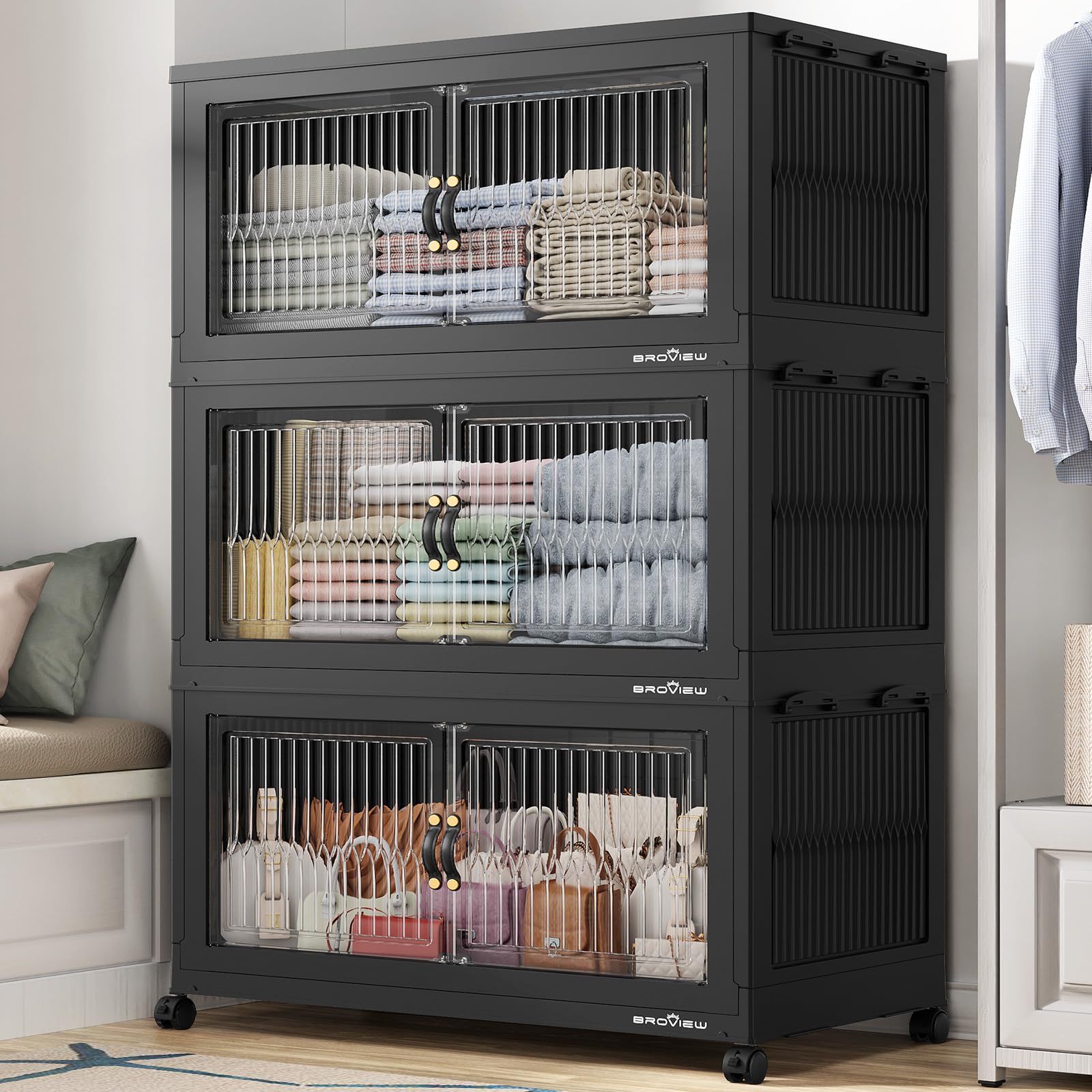BROVIEW 600Qt Extra Large Stackable Storage Bins with Lids, 3-Pack