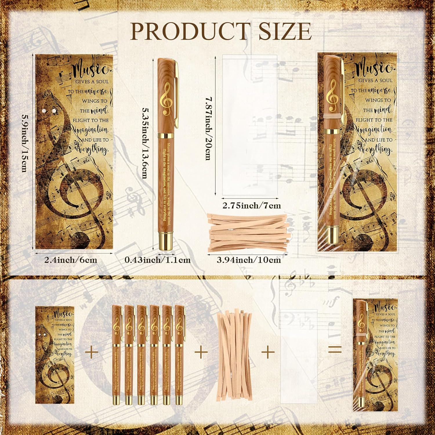 30 Sets Music Party Favors for Students Inspirational Pen with Bookmarks Awards for Choir Students Teacher Music Lover Classroom Musician Studio Club (Wood Grain) - Image 2