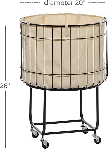 Miniatura 3 de Deco 79 Carrito de almacenamiento redondo de metal con ruedas, 19 x 19 x 26 pulgadas, negro