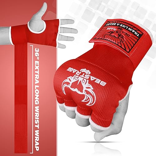 Miniatura 10 de BEAST RAGE Guantes interiores con envolturas de mano, envoltura rápida, largo de 36 pulgadas, soporte de muñeca de MMA, vendajes Muay Thai,