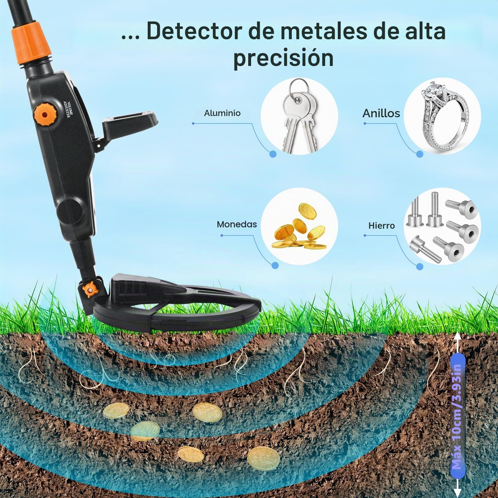 Detector de Metales para Niños, con Pantalla LCD y Bobina de Búsqueda Resistente al Agua, Ideal para Caza de Tesoros y Combing Playa, para Niños de 3 a 12 Años