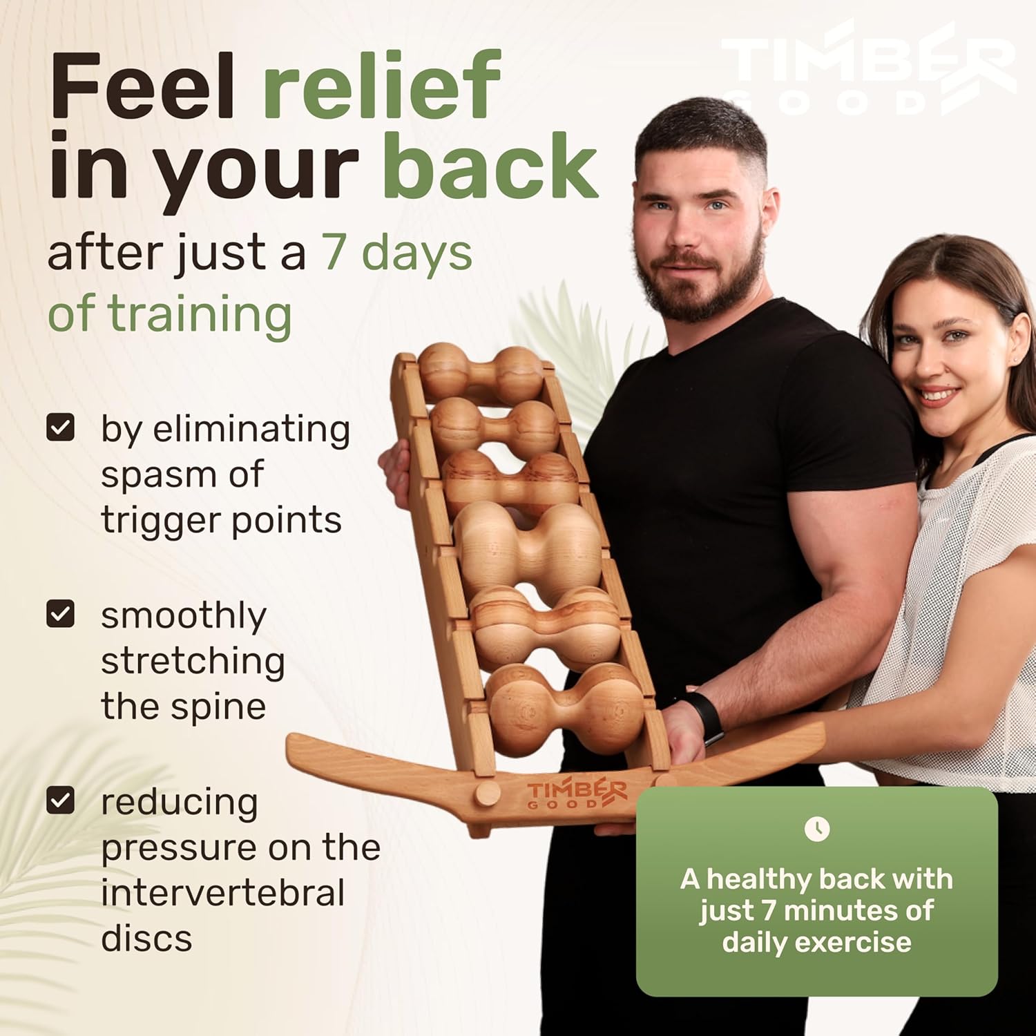 TIMBER GOOD 6-Roller Wood Spinal Traction Back Massager – Portable Deep-Tissue Roller for Neck, Back & Lower Back Pain Relief, Spinal Decompression & Posture Correction