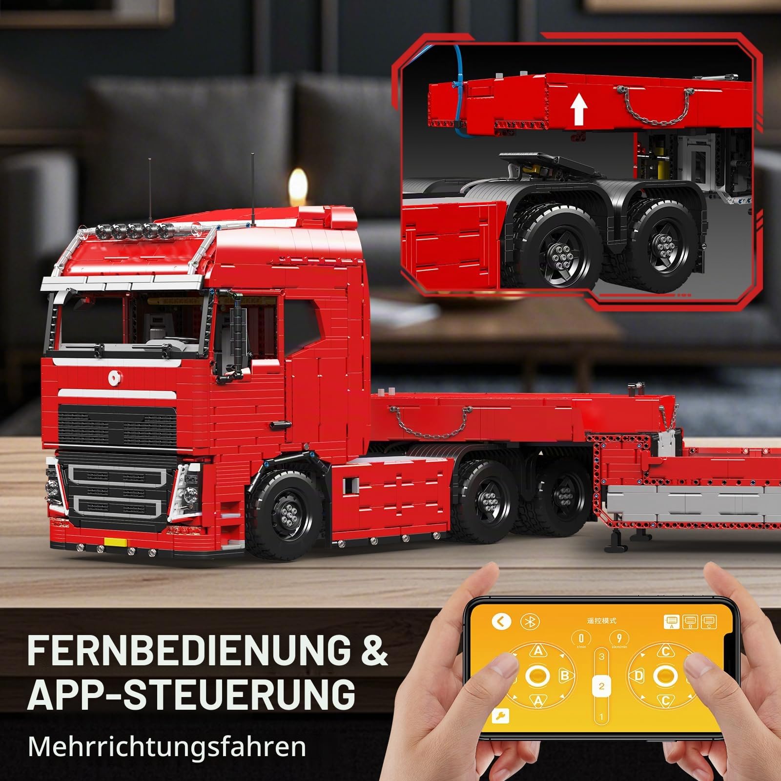 Mould King 19015 Tractor LKW Klemmbausteine Bausteine Kit, 4608+ Stück Anhänger Lokomotive Bausteine Set mit Motor 2.4G Fernbedienung und APP Dual Control, für Ingenieur-Enthusiasten/Teenager