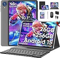 Relndoo P60 10.1" Android 15 Tablet with Keyboard, 26GB RAM, 256GB+2TB Expand, Gemini AI, 8000mAh Battery, Case, Mouse, Stylus