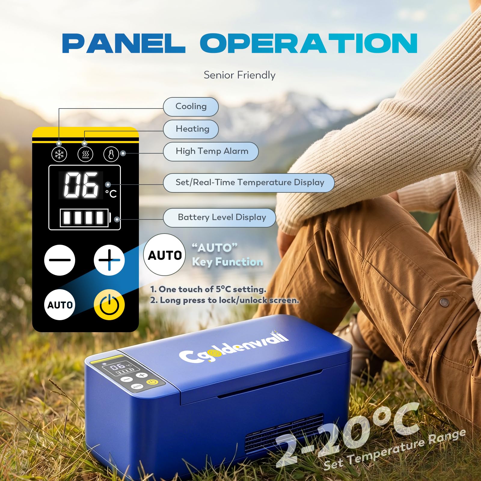 CGOLDENWALL Nevera Portátil para Insulina con 1 Batería, 2‑20℃ Ajustable, Modo Auto 5℃ y Bloqueo de Pantalla, Nevera Medicamentos Viaje para Uso Doméstico, en Coche y Aire Libre (Azul)