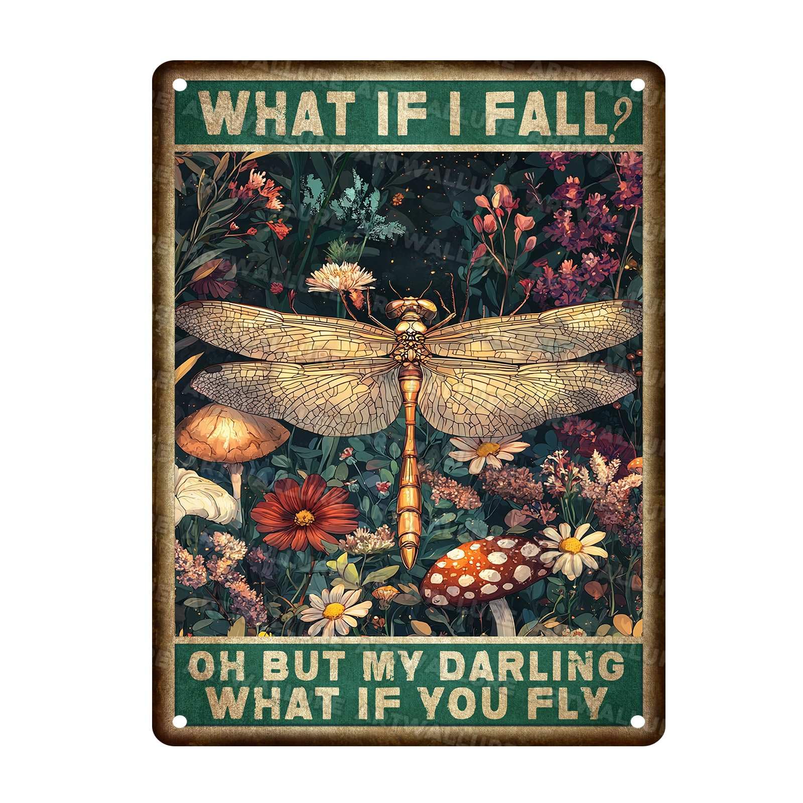 Dragonfly Vintage Metal Sign Hippie Rustic Wall Decor What If I Fall Retro Hippie Room Decor Bedroom 12x16Inch