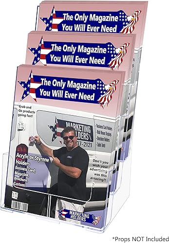 Miniatura 6 de Marketing Holders Paquete de 2 soportes para folletos Slatwall de 3 niveles para literatura de 4 o 8.5 pulgadas, organizador de anuncios de acrílico