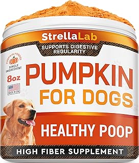StrellaLab Pumpkin for Dogs - 8.1oz High Fiber Powder Supplement - Stool Consistency and Softener - Diarrhea, Constipation, Upset Stomach, Food Sensitivity, Scoot - Digestion Support - Made in USA