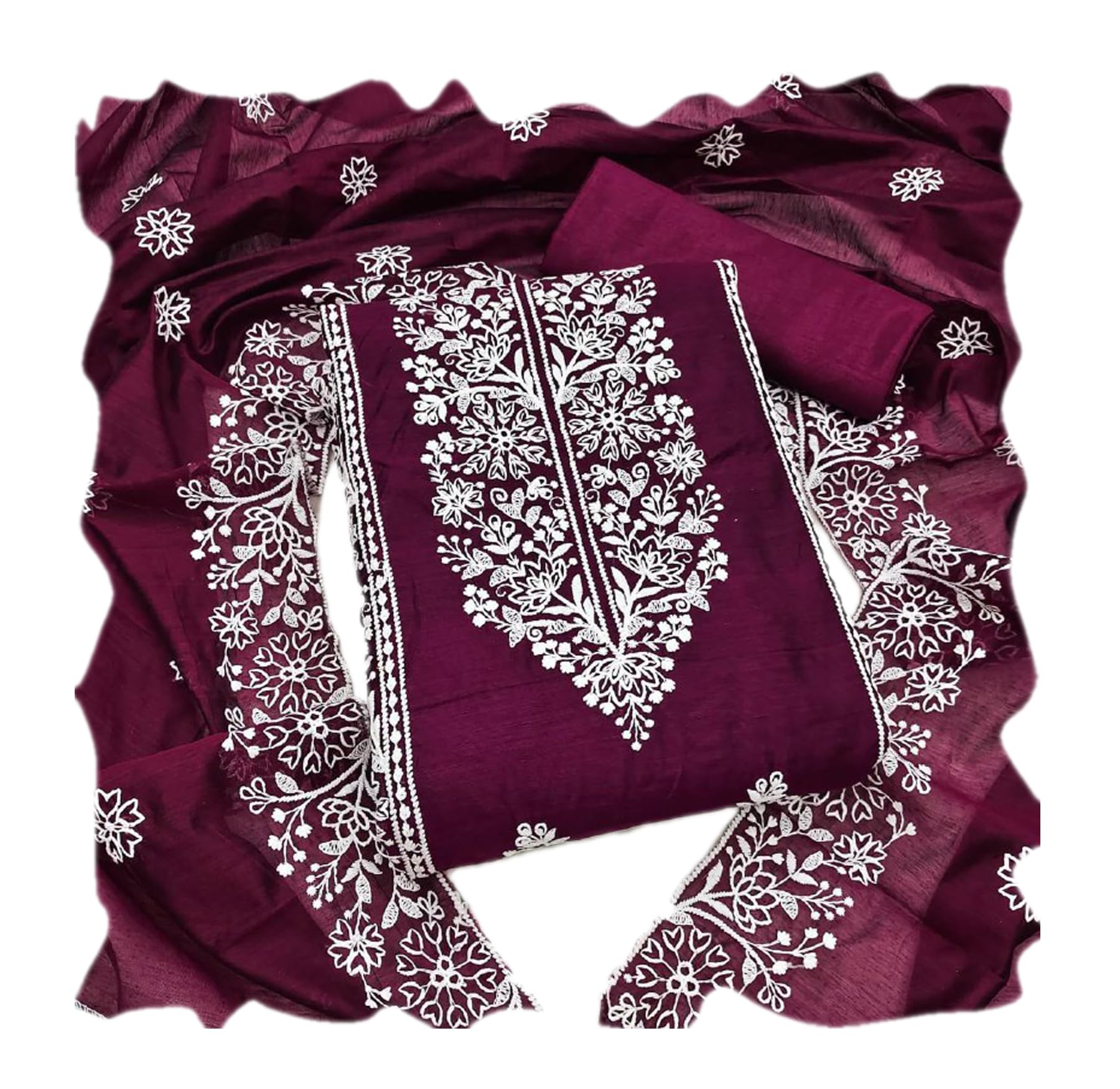hmp fashion Women's Heavy Cotton Embroidery Panel Work Unstitched Salwar Suit Dress Material With Cotton Work Dupatta Churidar material-picture-42