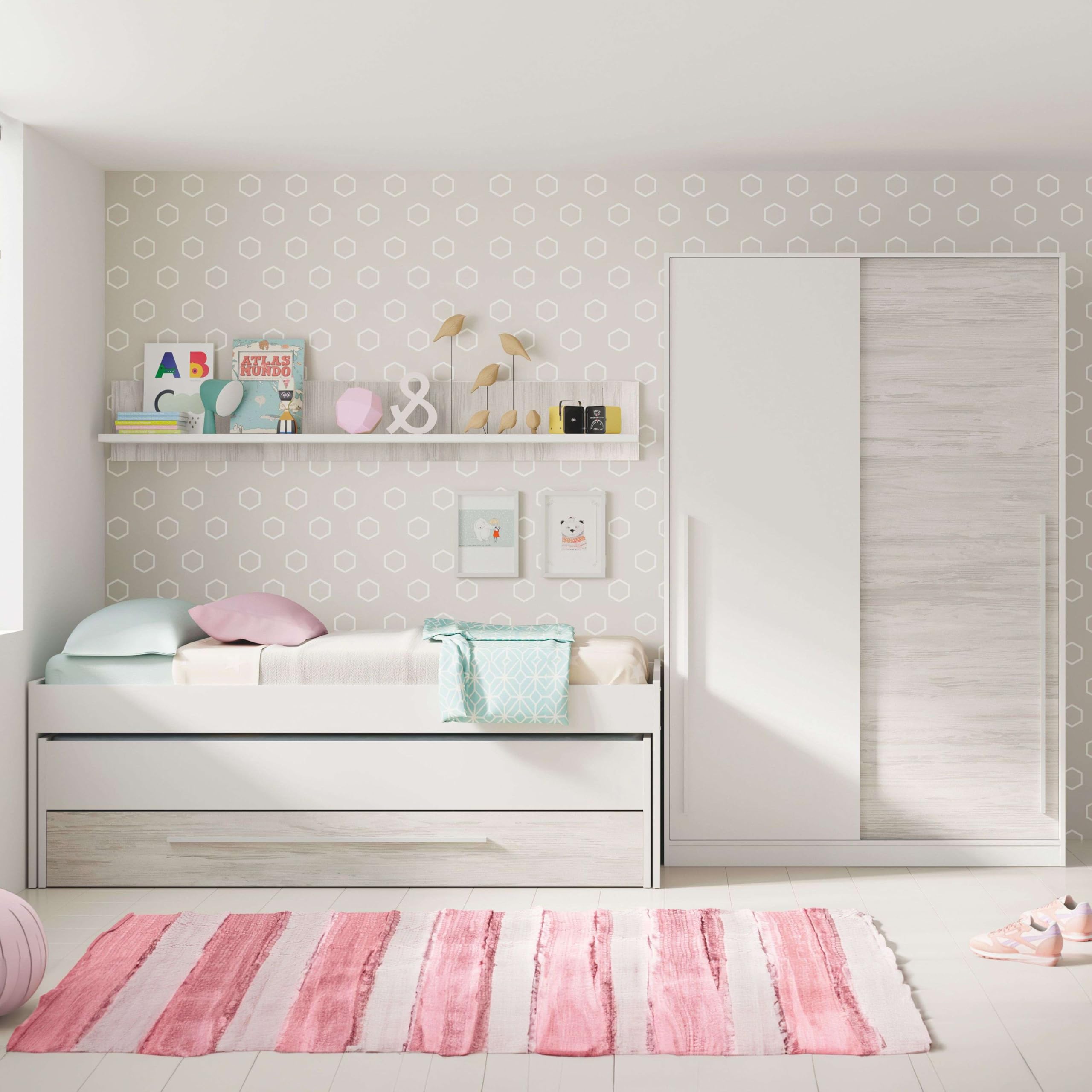 Habitdesign Armario 2 Puertas Correderas, 200x120x50 (AltoxAnchoxFondo - en cm), Color Blanco Artik y Blanco Velho, Modelo Elliot