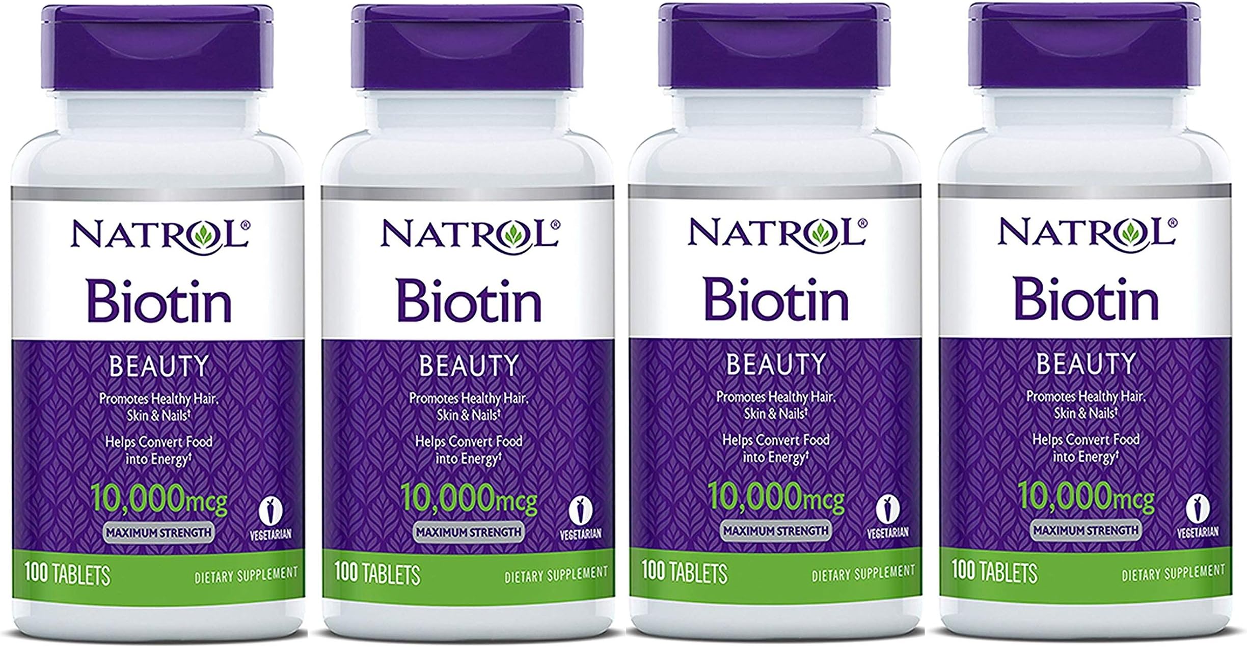 NatrolBiotin, Maximum Strength, 10,000 mcg Tablets 100 ea (Pack of 4)