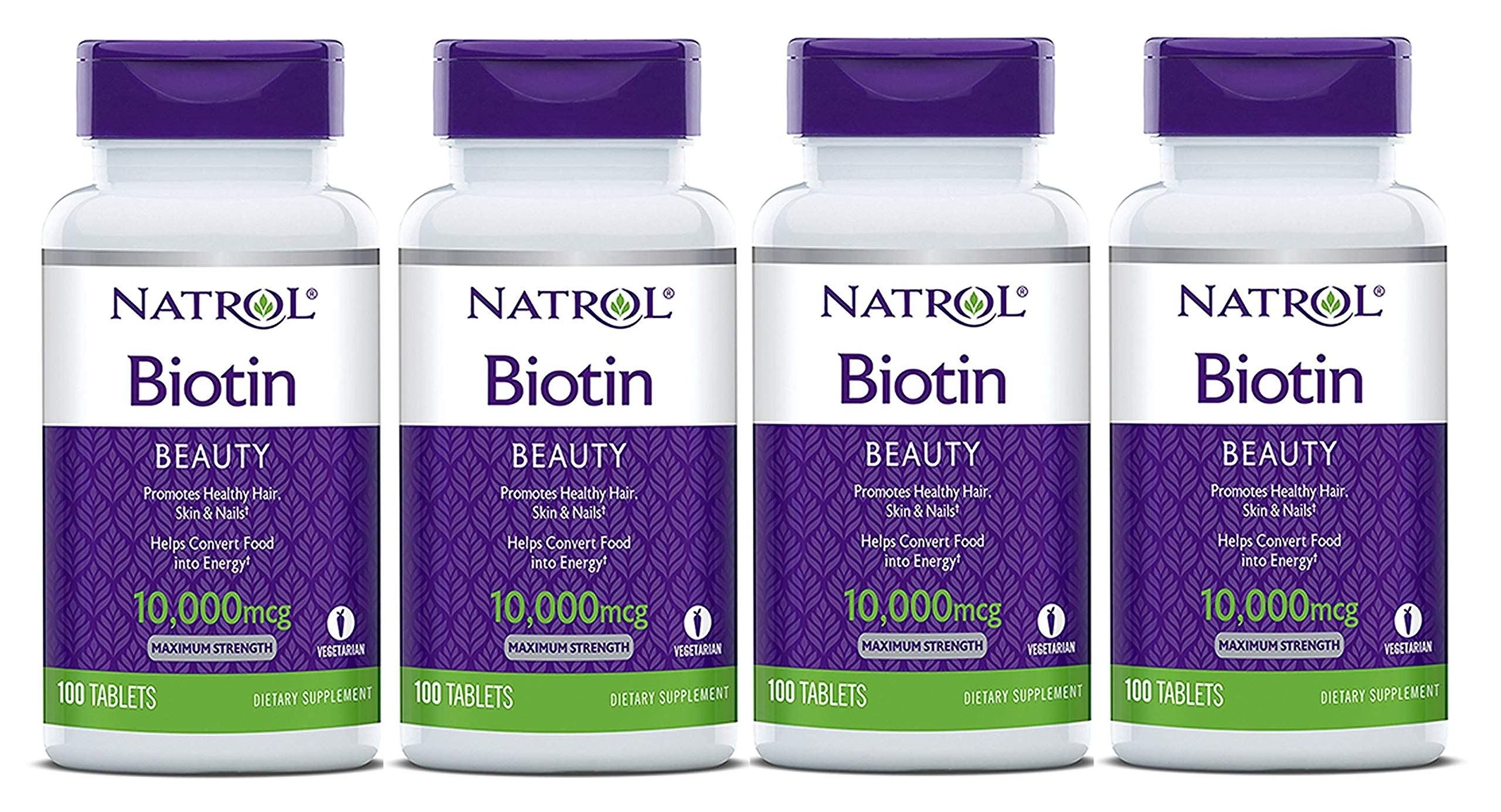 NatrolBiotin, Maximum Strength, 10,000 mcg Tablets 100 ea (Pack of 4)