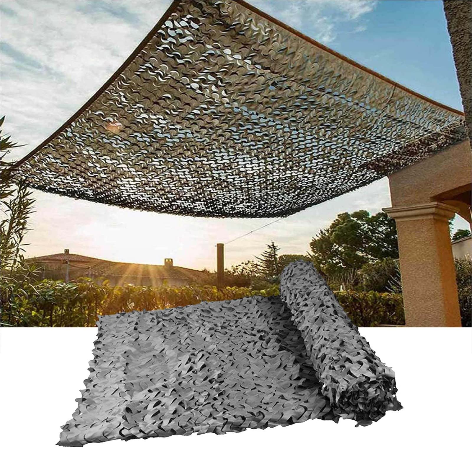 Red de camuflaje,malla de camuflaje gris, red de camuflaje portátil, toldo, caza, tiro, observación de animales, patio, invernadero, escena del juego, tamaño personalizable,Grey-5x6m(16.4x19.7ft)