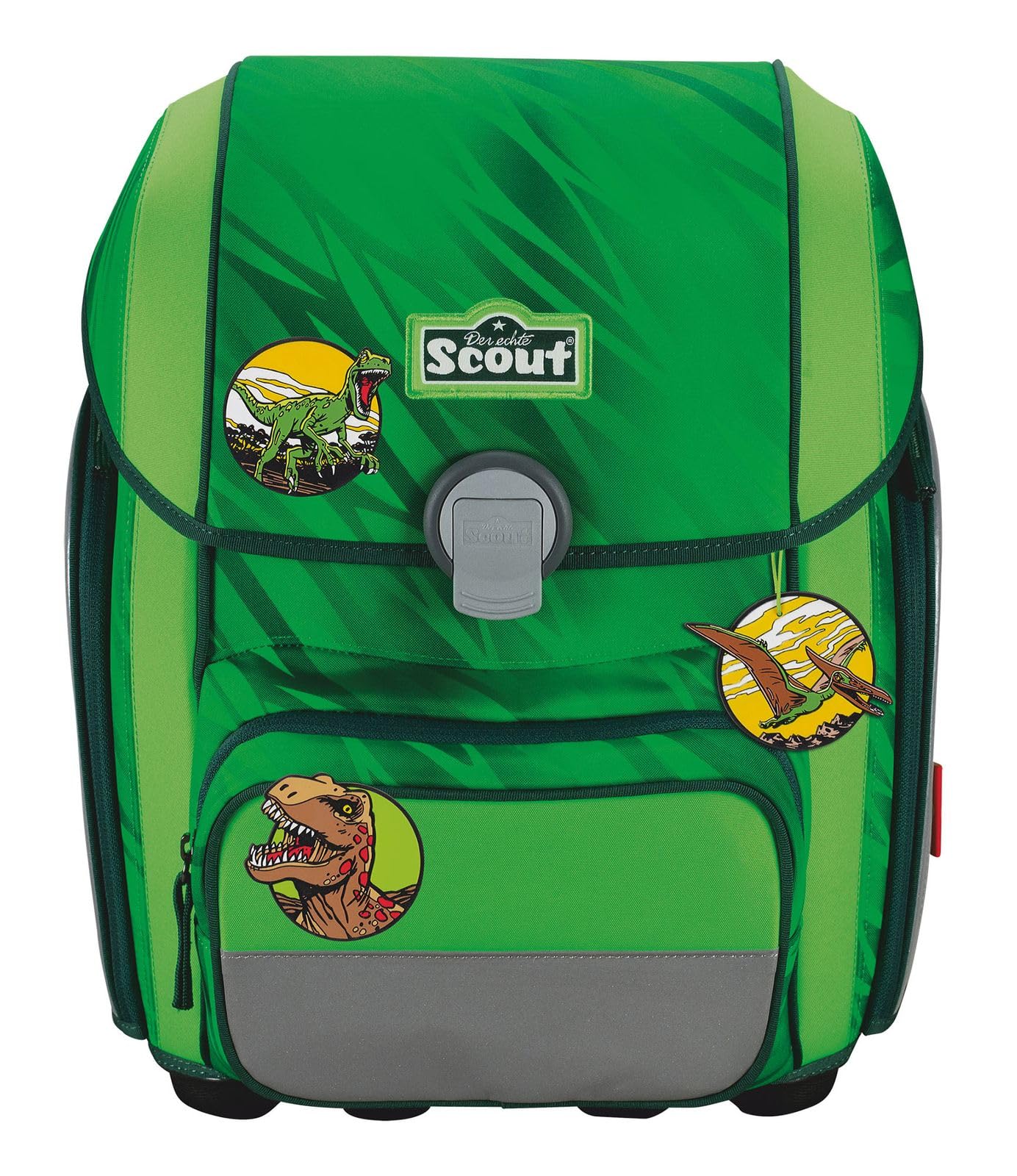 SCOUT Schulranzen Basic Genius Set 4-teilig Dino Rex grün