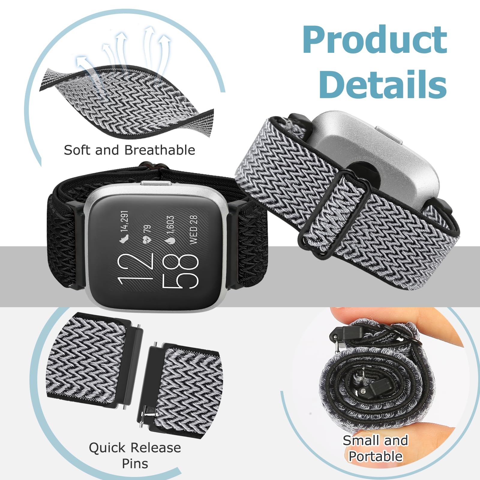 Bcuckood 3 Pack Elastic Straps Compatible with Fitbit Versa 2/Versa Lite/Versa SE - Image 4