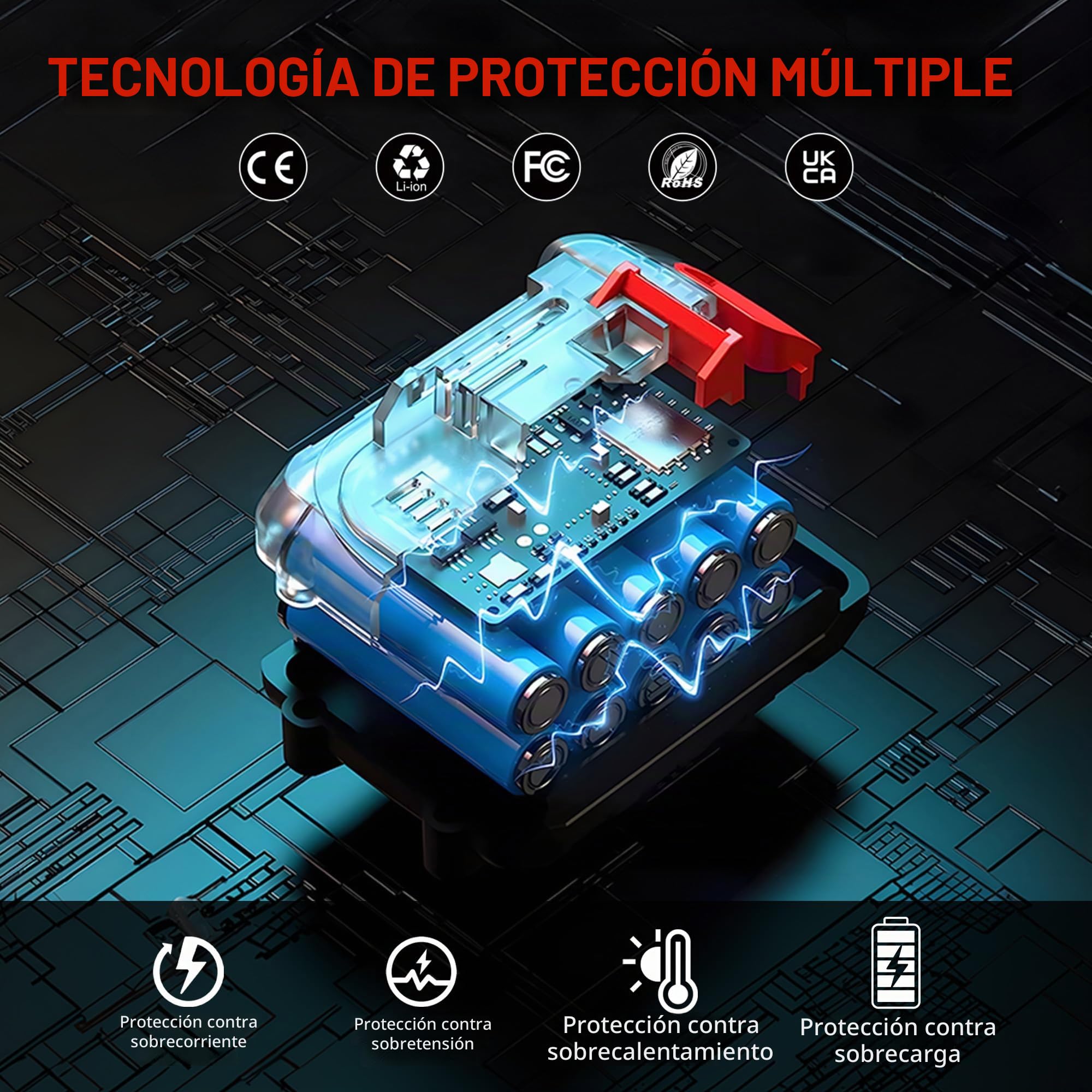 21V Batería de Litio con Cargador, 2X 6000mAh, para Herramientas ONEVAN | 21V aumento de voltaje, BMS protección múltiple, indicador LED, paquete de baterías para herramientas ONEVAN, plug-and-play