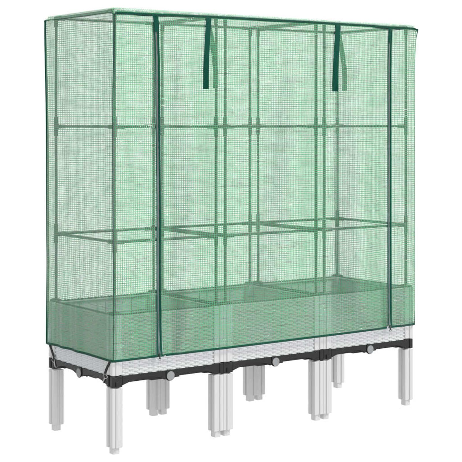 Homgoday Hochbeet mit Gewächshaus-Aufsatz Pflanzkasten Gemüsebeet Blumenkasten Blumenbeet Gartenbeet Pflanzbeet Frühbeet für Balkon Garten Terrasse Rattan-Optik 120x40x140 cm Weiß