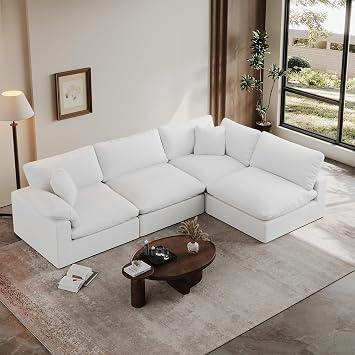 Oversized Cloud Sectional Couch, Convertible 4 Seat Couch, White