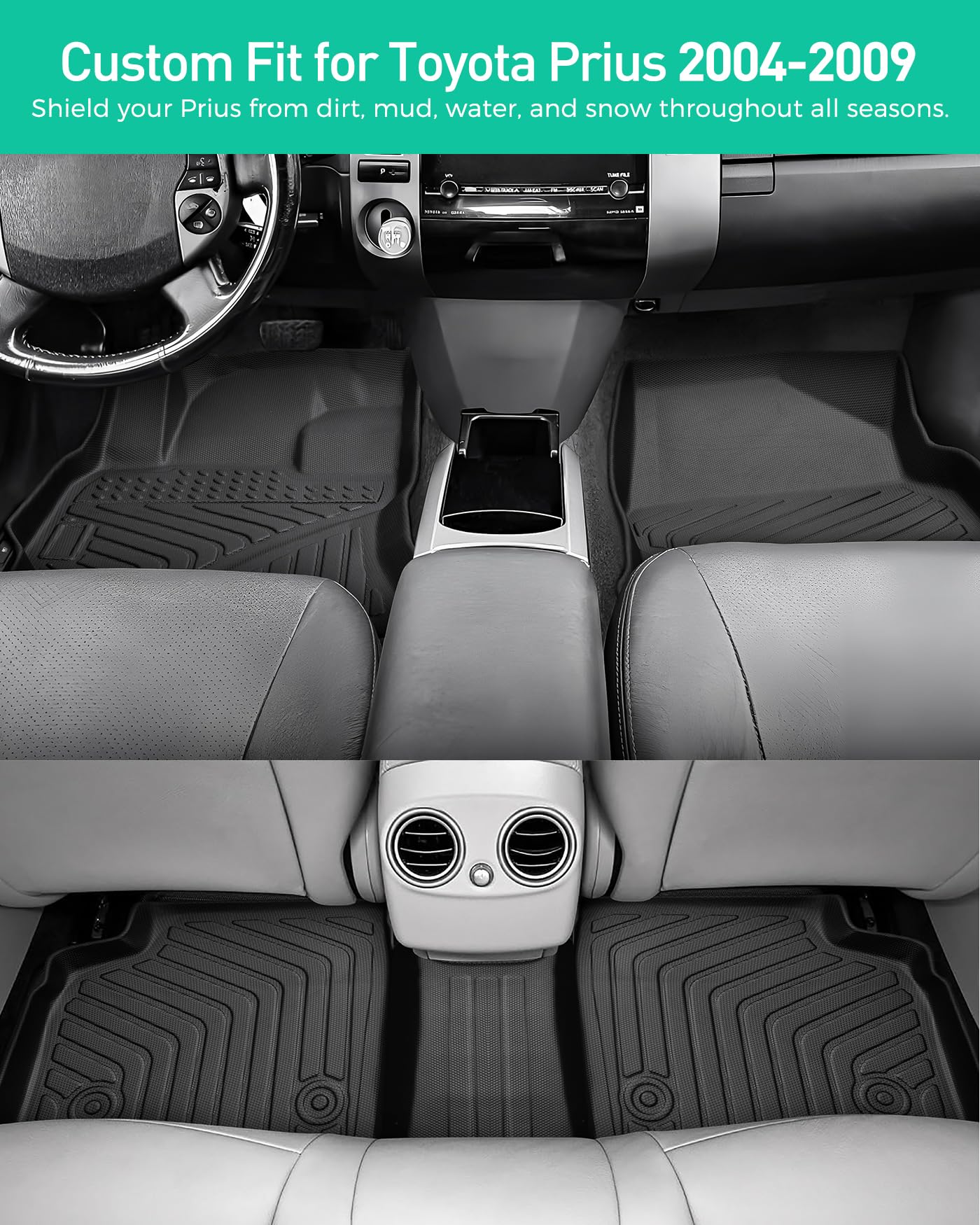 Car Floor Mats for Toyota Prius 2004 2005 2006 2007 2008 2009 All Weather Accessories for Prius 2004-2009 — view 4