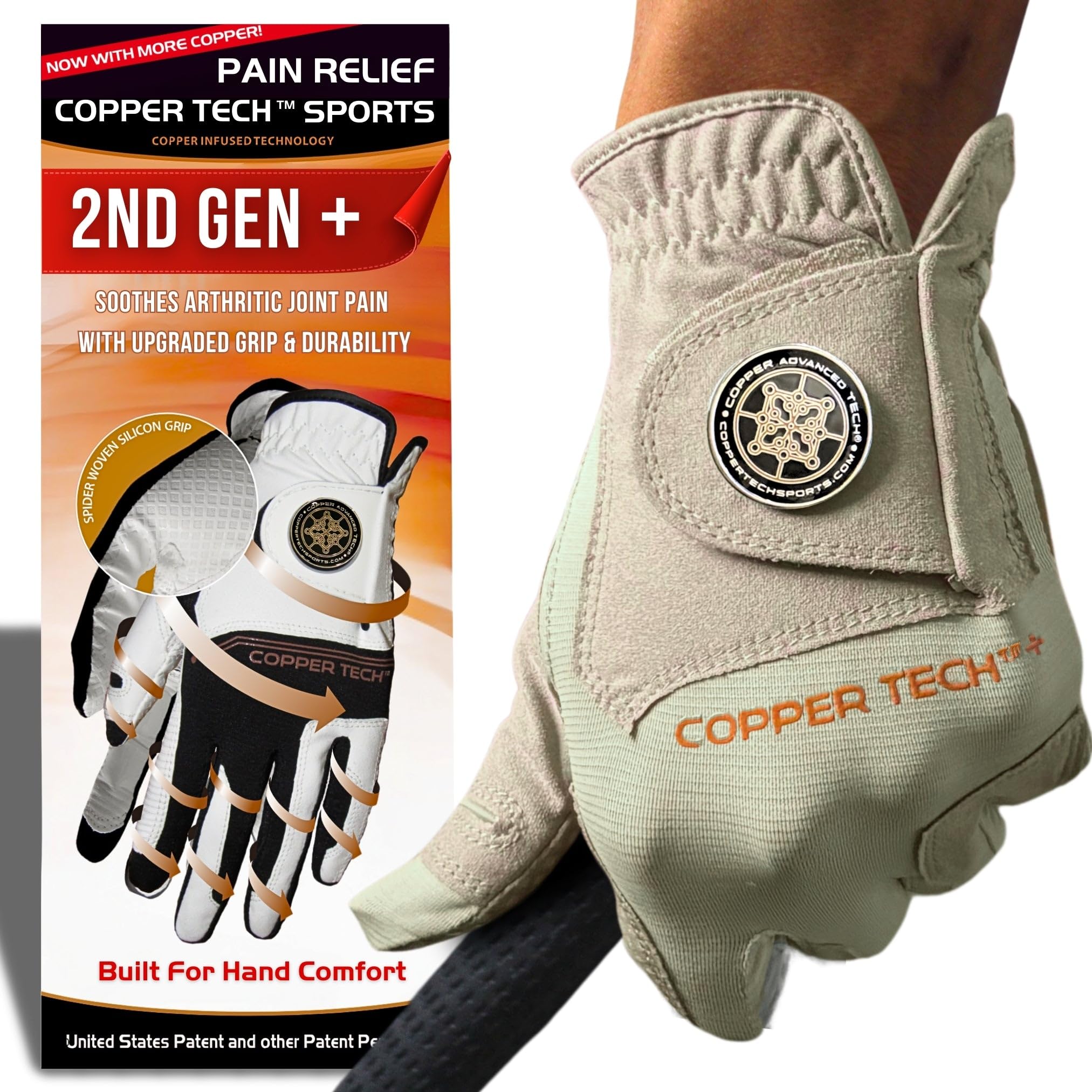 Copper Tech Plus Golf Gloves Men Right Handed Golfer or Left Handed Golfer (2nd Gen) | Copper Compression Joint Support Golf Glove