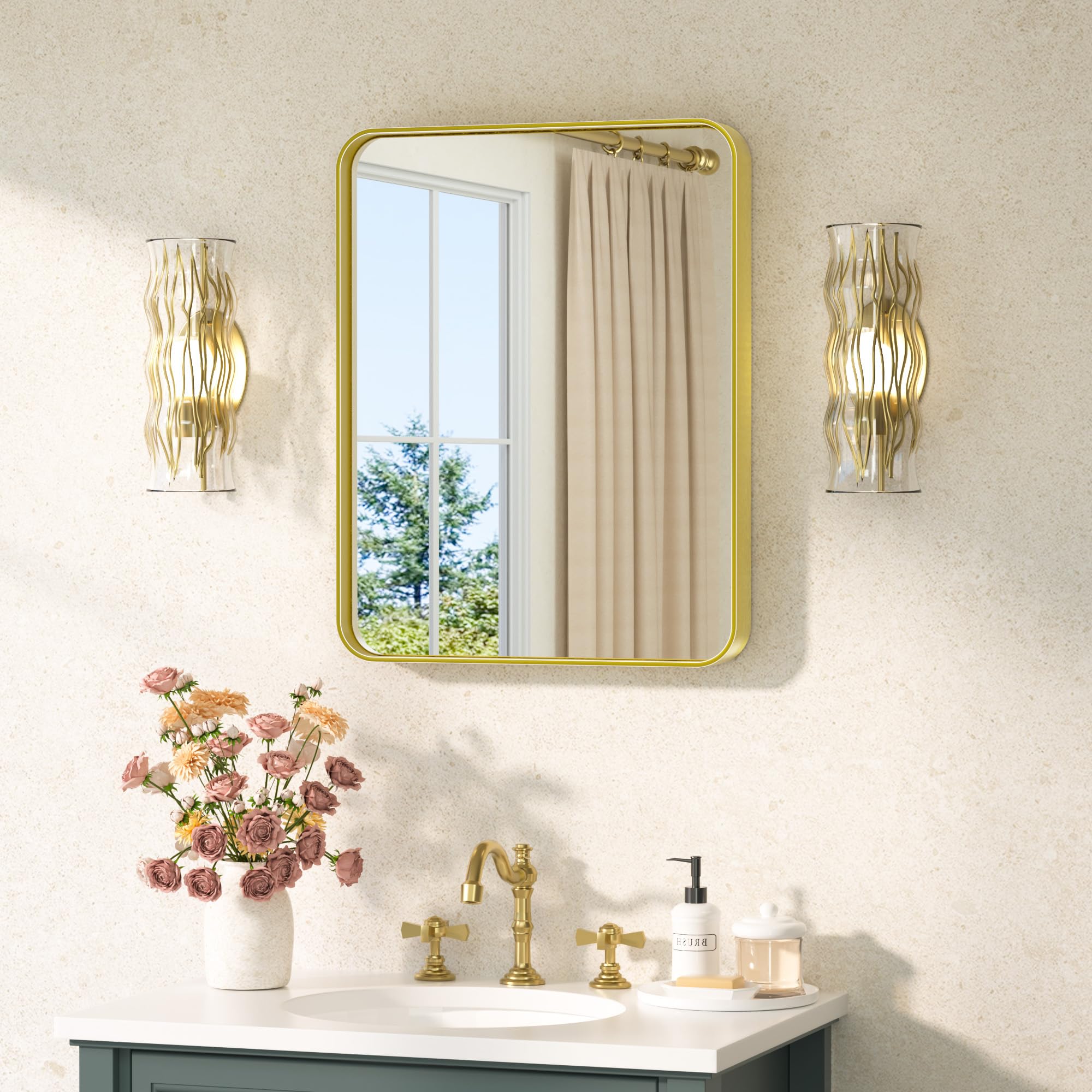 TETOTE 16 x 20 Inch Gold Bathroom Mirror Brushed Gold Metal Framed Vanity Mirror, Tempered Glass, Wall Mounted for Bathroom, Entryway, Bedroom, Living Room(Horizontal/Vertical)