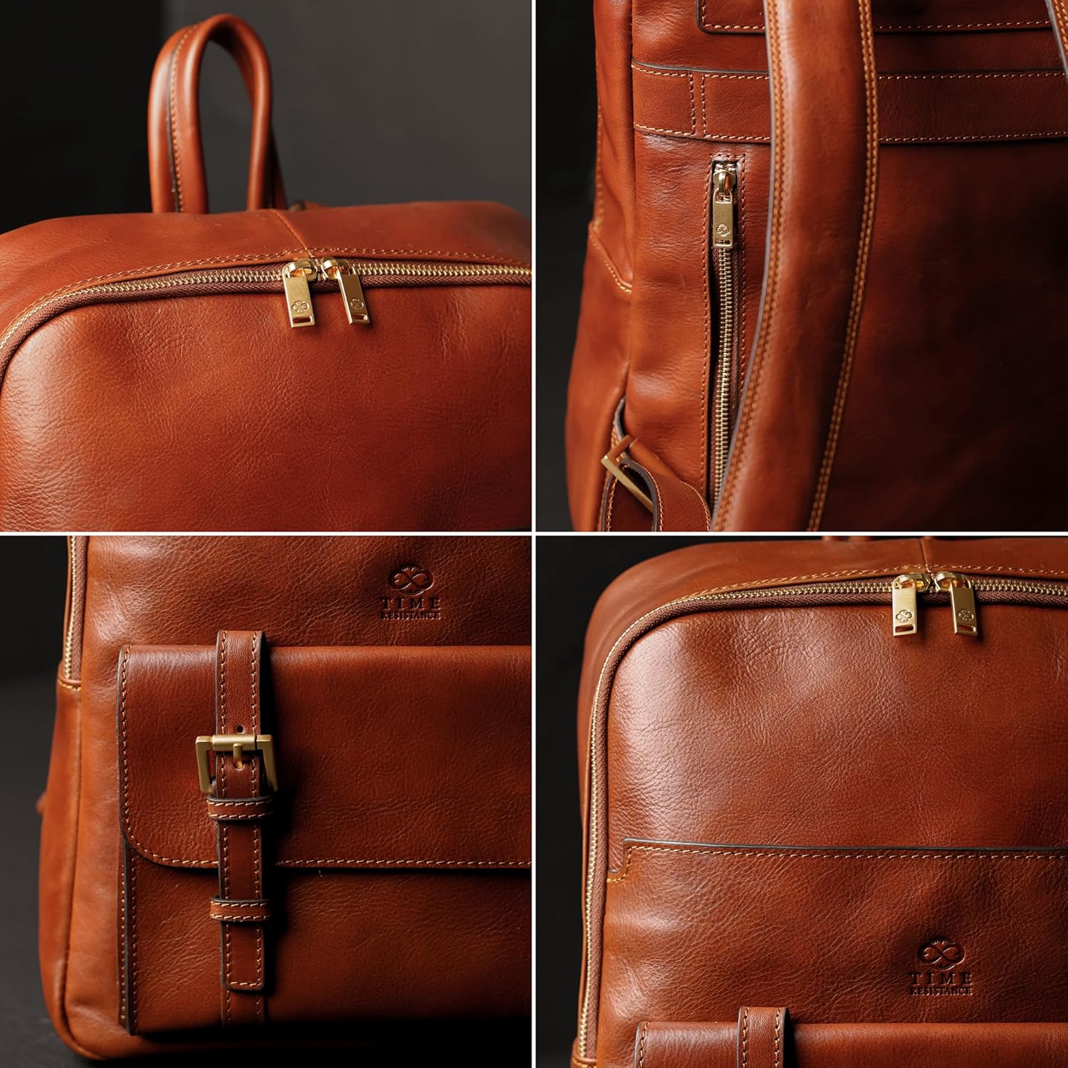 Time Resistance Leather Backpack for Men and Women - Laptop Bag up to 15” - Cognac Brown Business Rucksack - Image 5