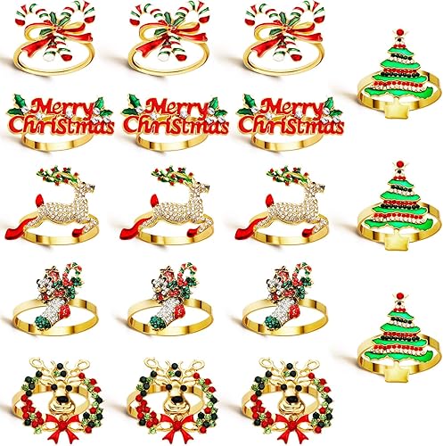 Miniatura 1 de Servilleteros de Navidad para cenas de Navidad, fiestas, accesorios de decoración de mesa de adorno de boda (18 piezas, estilo simple)