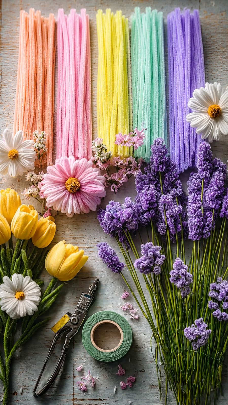 TRAIS-100 PCS Pastel Pipe Cleaners, Chenille Stems for Crafts, Fuzzy Craft Pipe Cleaners, Soft Flexible Bendable Sticks for DIY Art Supplies, Kids Crafts, School Projects (RANDOM 4 COLOUR)-image-31
