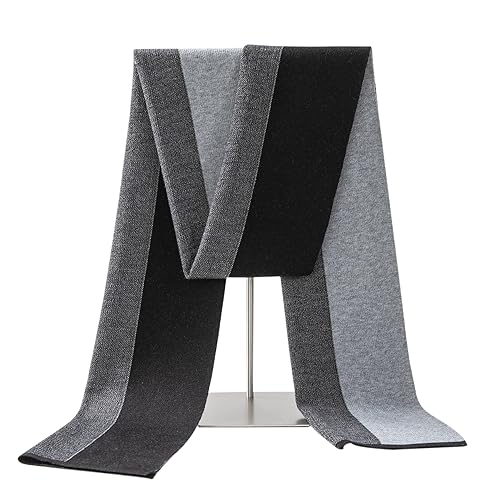 Lallier Men's Merino Wool Scarf, Long Winter Neckwear with Gift Box - Gray Stripe