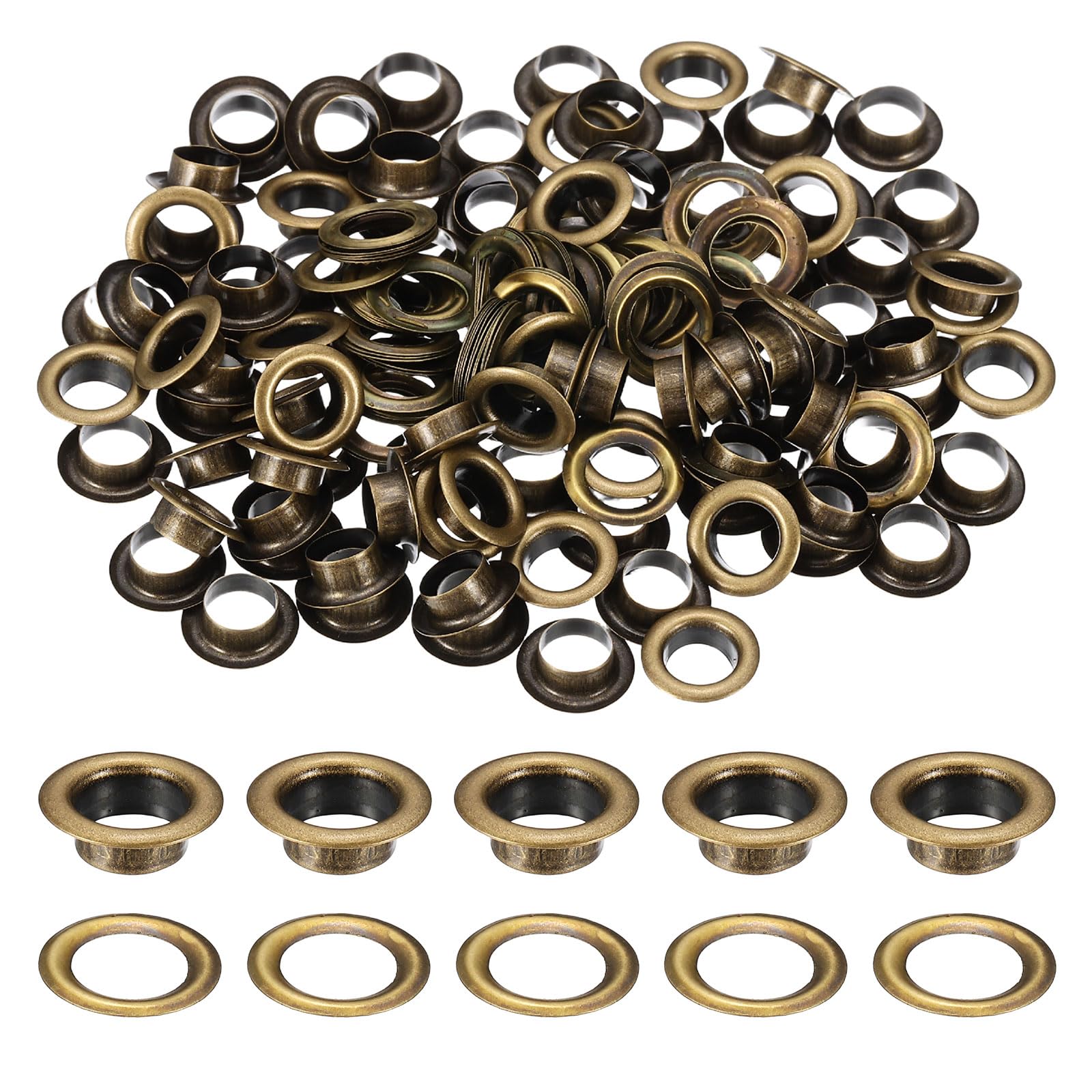 sourcing map 100 Sets Grommets Eyelets, 6mm Brass Self Backing Eyelets Metal Eyelet with Washers for Belts, Shoes, Clothes, Bead Cores, DIY Project, Bronze