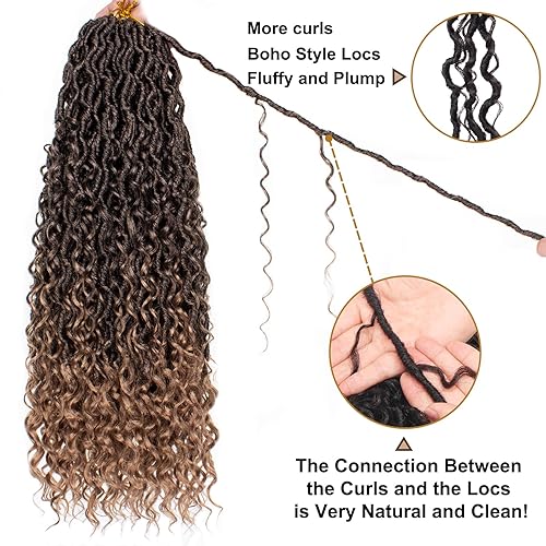 Miniatura 4 de COOKOO 8 paquetes de 24 pulgadas Goddess Locs Crochet Boho Locs con rizos, 12 hebras por paquete, trenzas sintéticas de ganchillo de color dorado