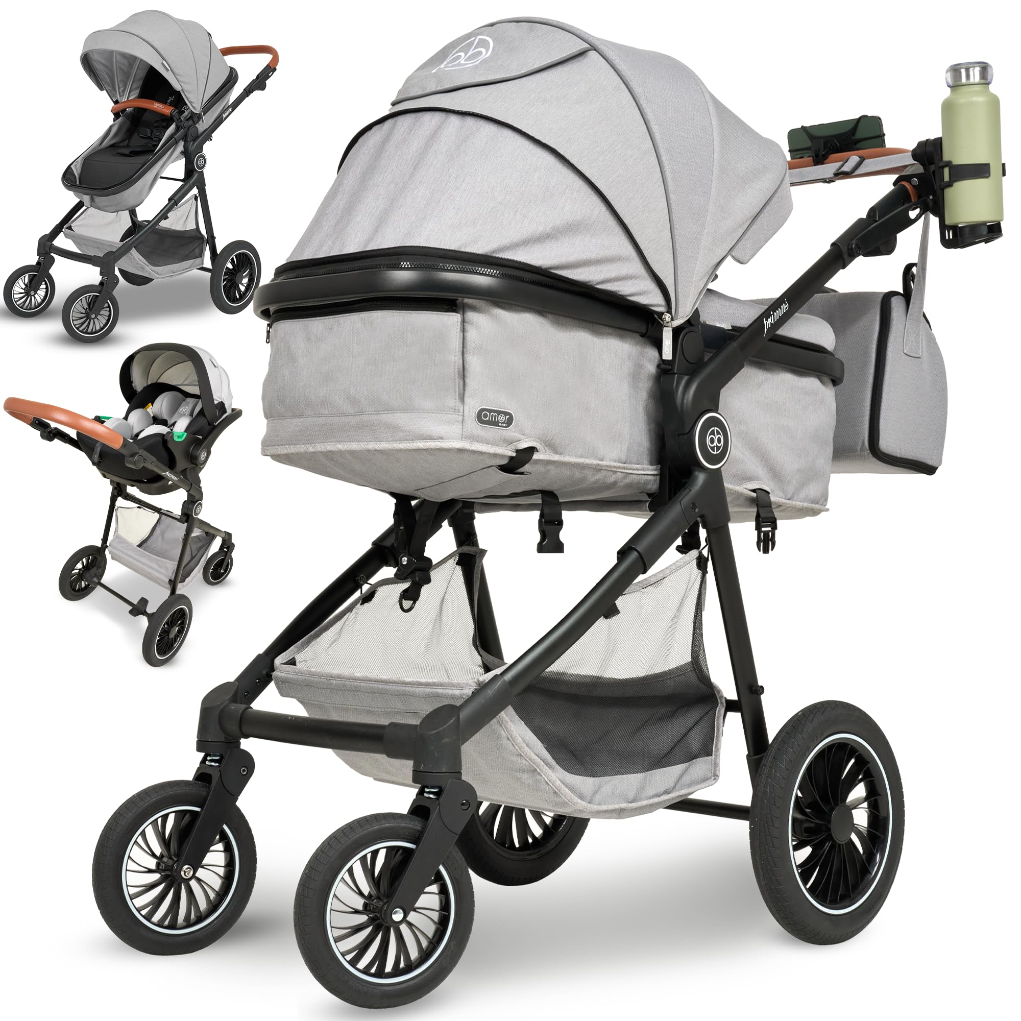 Kinderwagen 3 in 1 [Babywagen & Autositz] mit Babyschale Fahrgestell Kombi als Set | Stroller Baby | Isofix Station & 5-Punkt Sicherheitsgurt Kinderwagen Buggy Reisebuggy Buggys | Babywagen