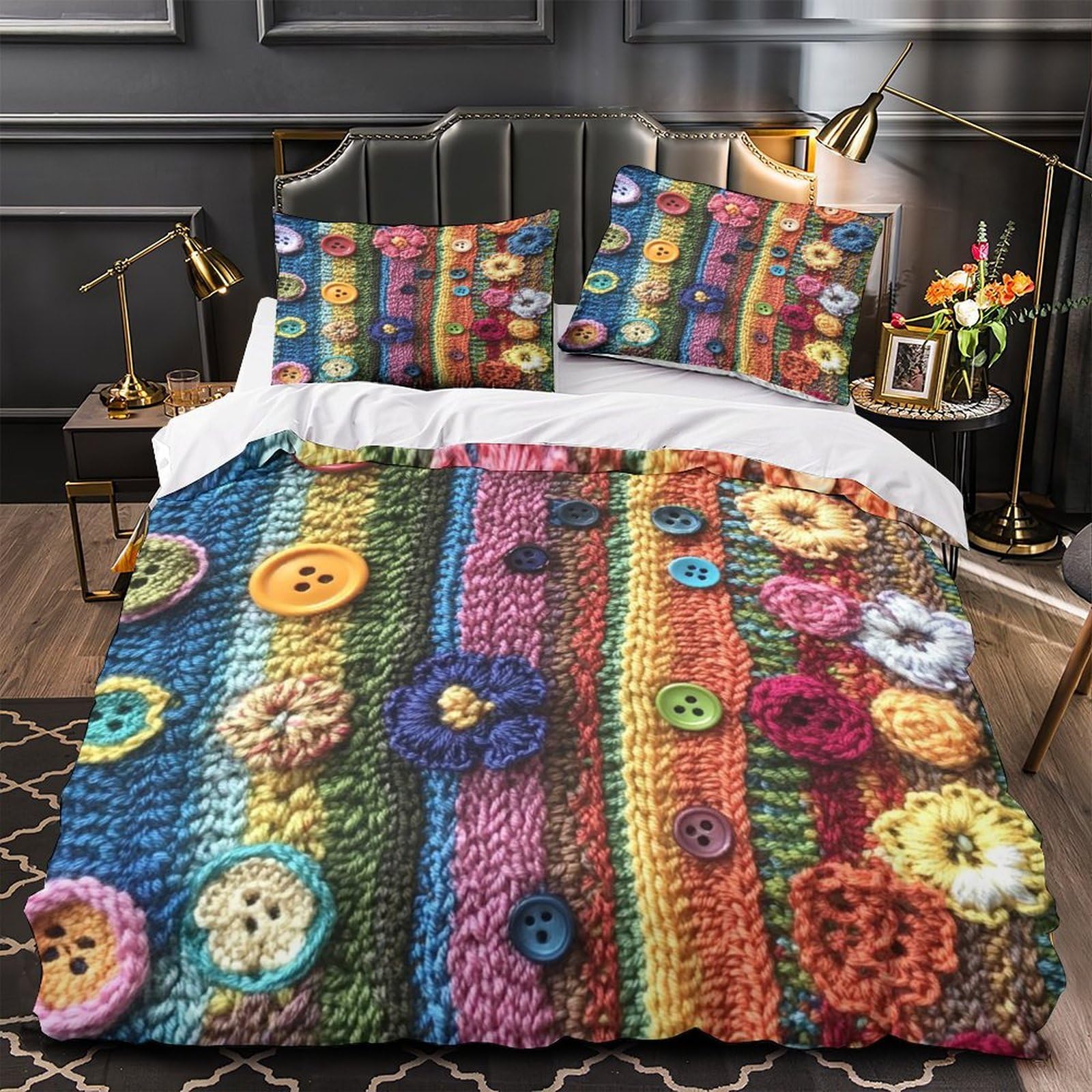 Housse de couette fleurs au crochet 3D microfibre de prestige super douce 140x200