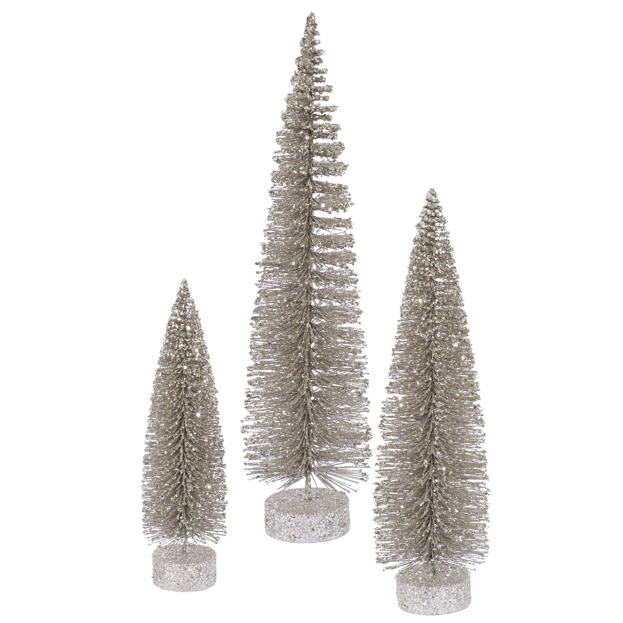 Vickerman 12"/16"/20" Champagne Glitter Artificial Christmas Tree, Unlit - Faux Christmas Tree Set - Seasonal Indoor Home Decor