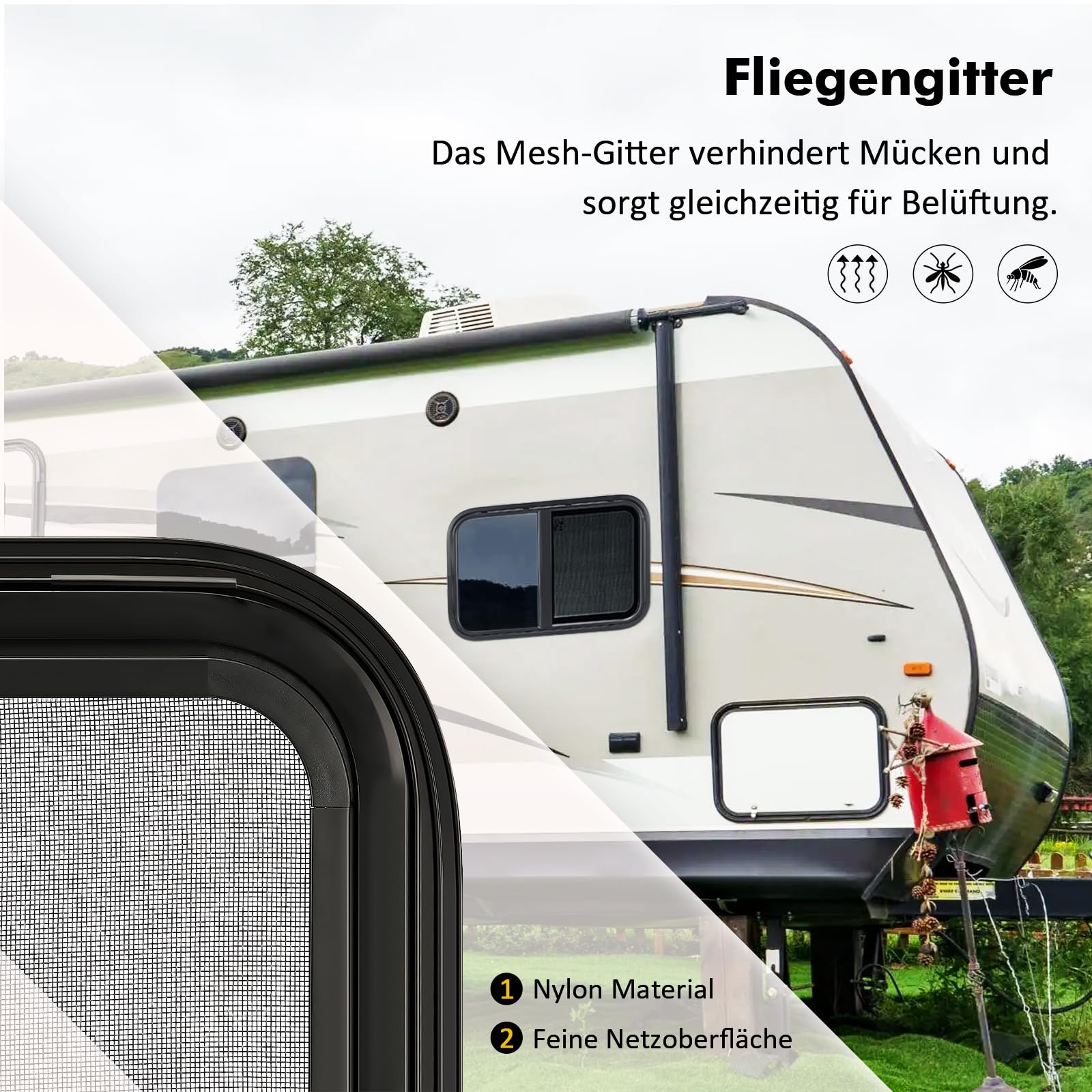 GEARMONSTER Wohnwagen Fenster, Caravan Seitenfenster, Wohnmobil Schiebefenster, Wohnwagen Fenster getönt mit Fliegengitter für Wohnmobile, Anhänger, 600x300mm Wohnwagenfenster