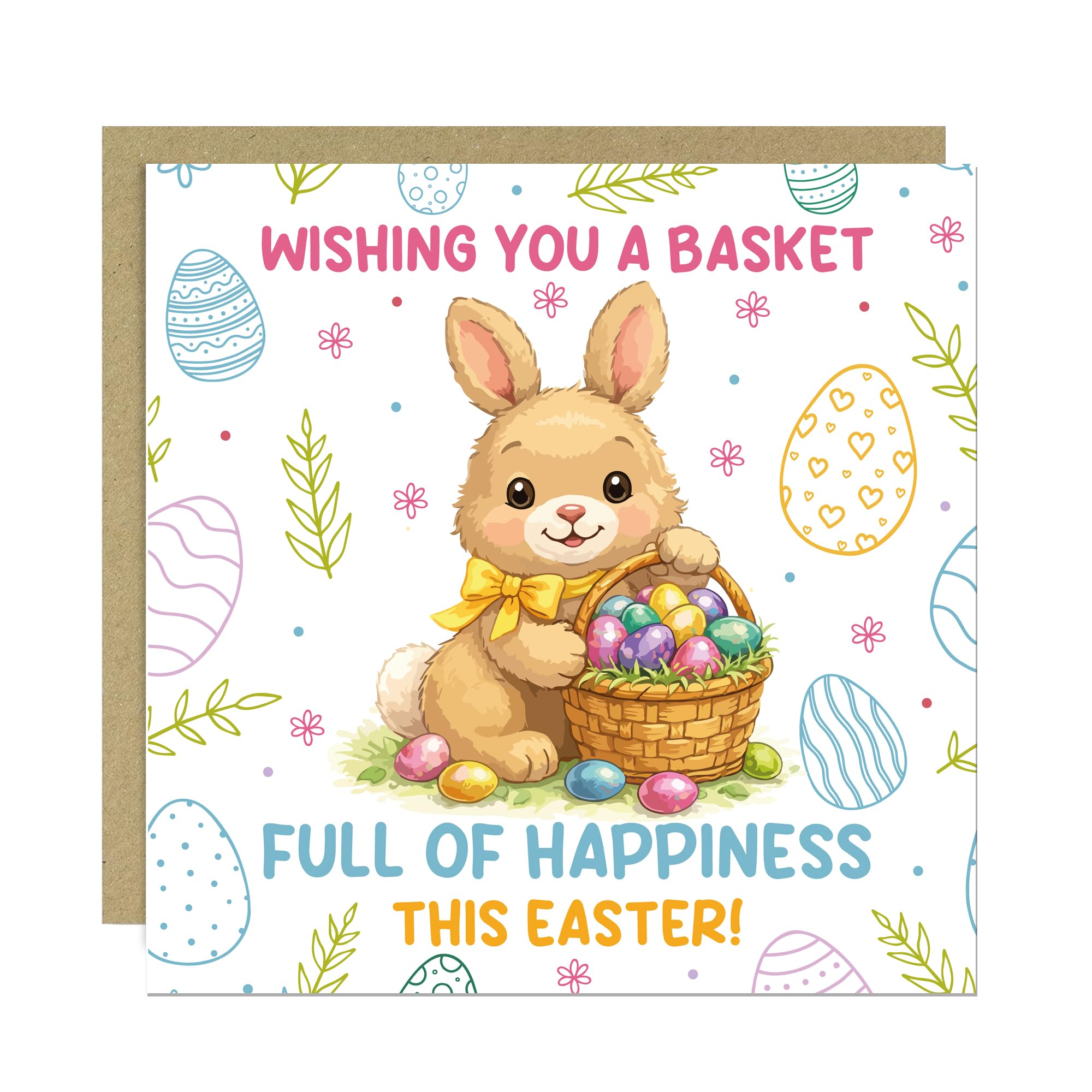 RED OCEAN Cute Easter Bunny Card for Kids Happy Easter Greeting Card Easter Basket Bunny with Eggs Spring Easter Card for Children Friend Family