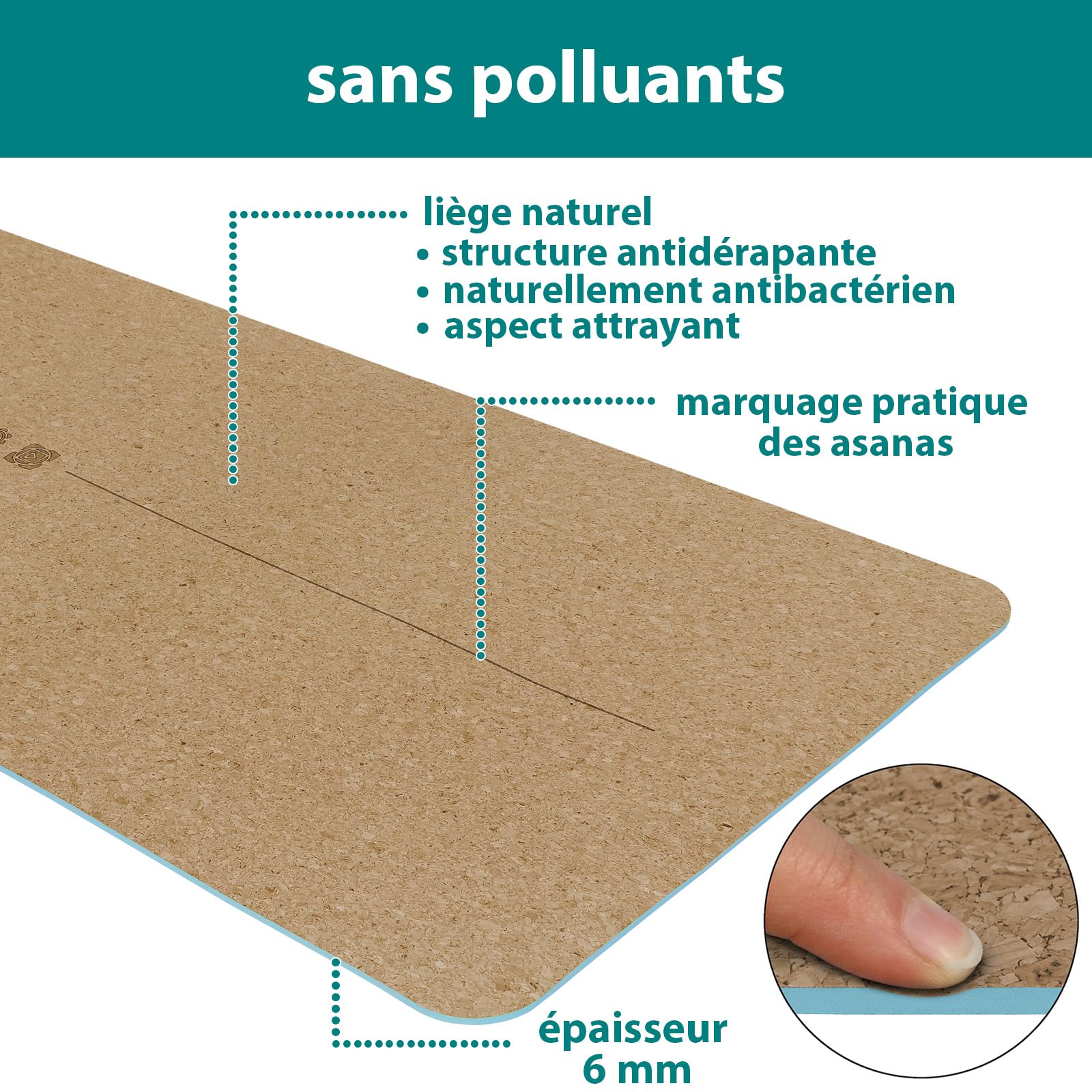 ALPIDEX Tapis Yoga Liège Naturel TPE 183 x 61 x 0,6 cm E-Book Sac Transport Mat Antidérapant Pilates Gymnastique Fitness